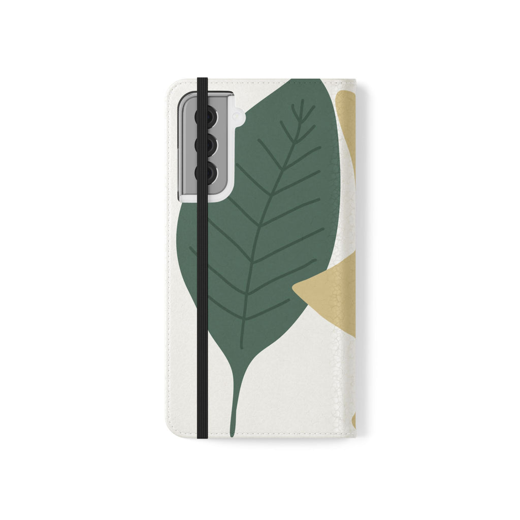 Botanical Leaf Flip Phone Case — Floral Wallet Flip Case with Card Slots