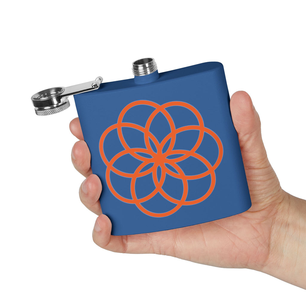 6oz Stainless Steel Flask with Orange Geometric Flower Design