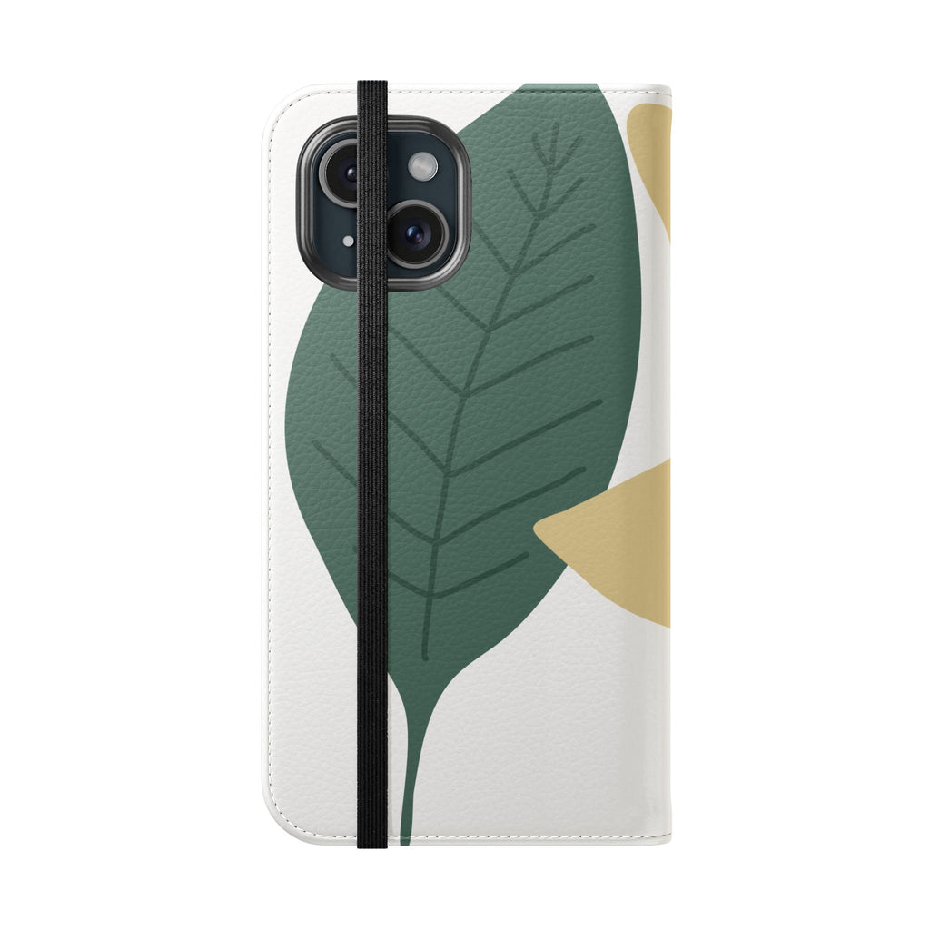 Botanical Leaf Flip Phone Case — Floral Wallet Flip Case with Card Slots