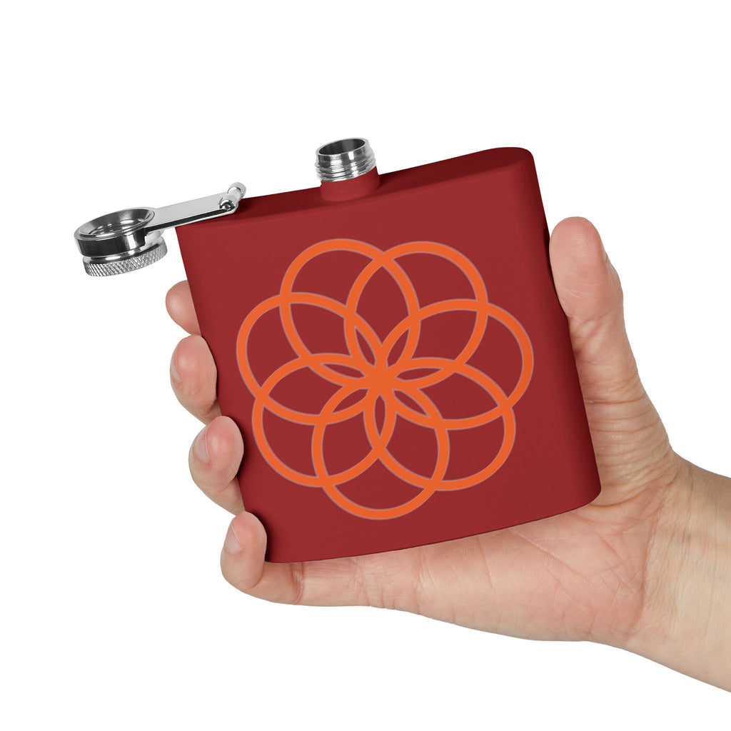 6oz Stainless Steel Flask with Orange Geometric Flower Design