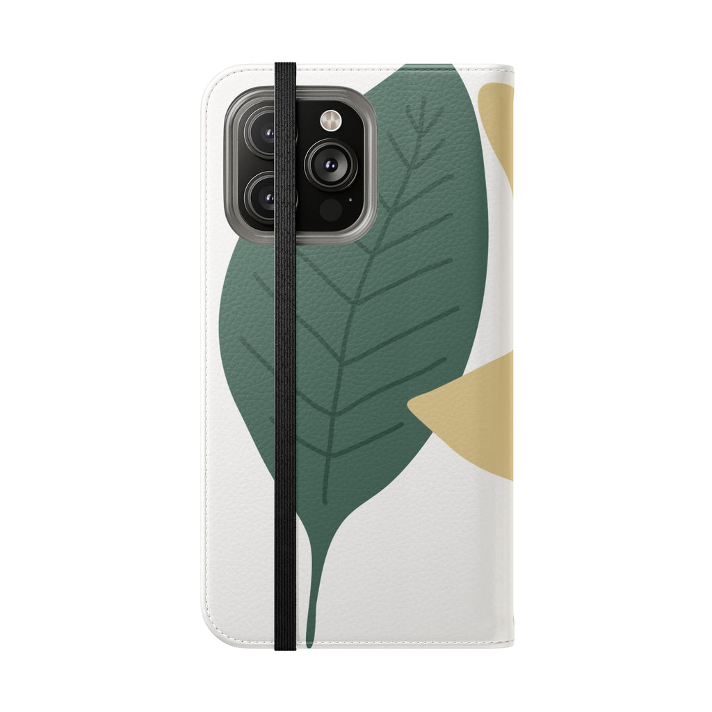 Botanical Leaf Flip Phone Case — Floral Wallet Flip Case with Card Slots