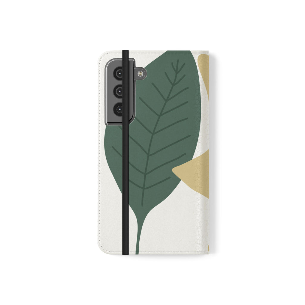 Botanical Leaf Flip Phone Case — Floral Wallet Flip Case with Card Slots