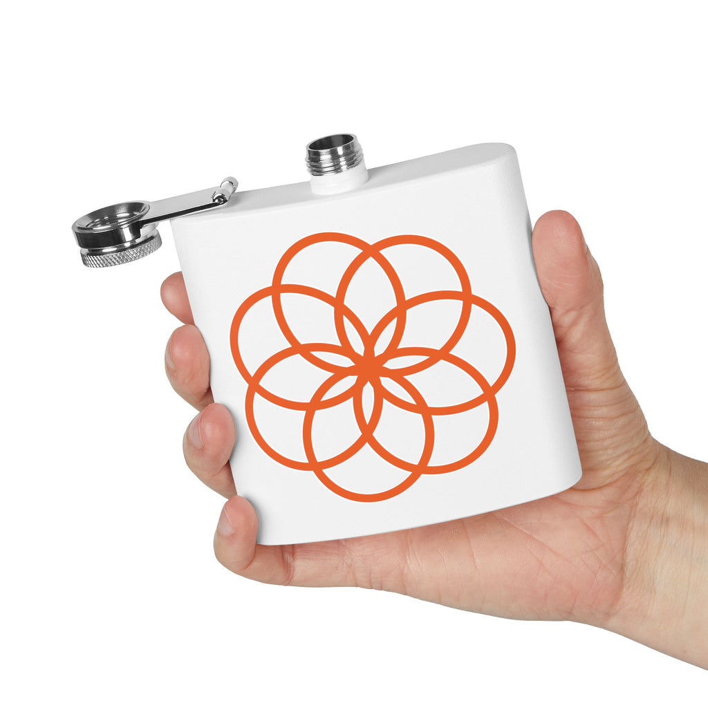 6oz Stainless Steel Flask with Orange Geometric Flower Design