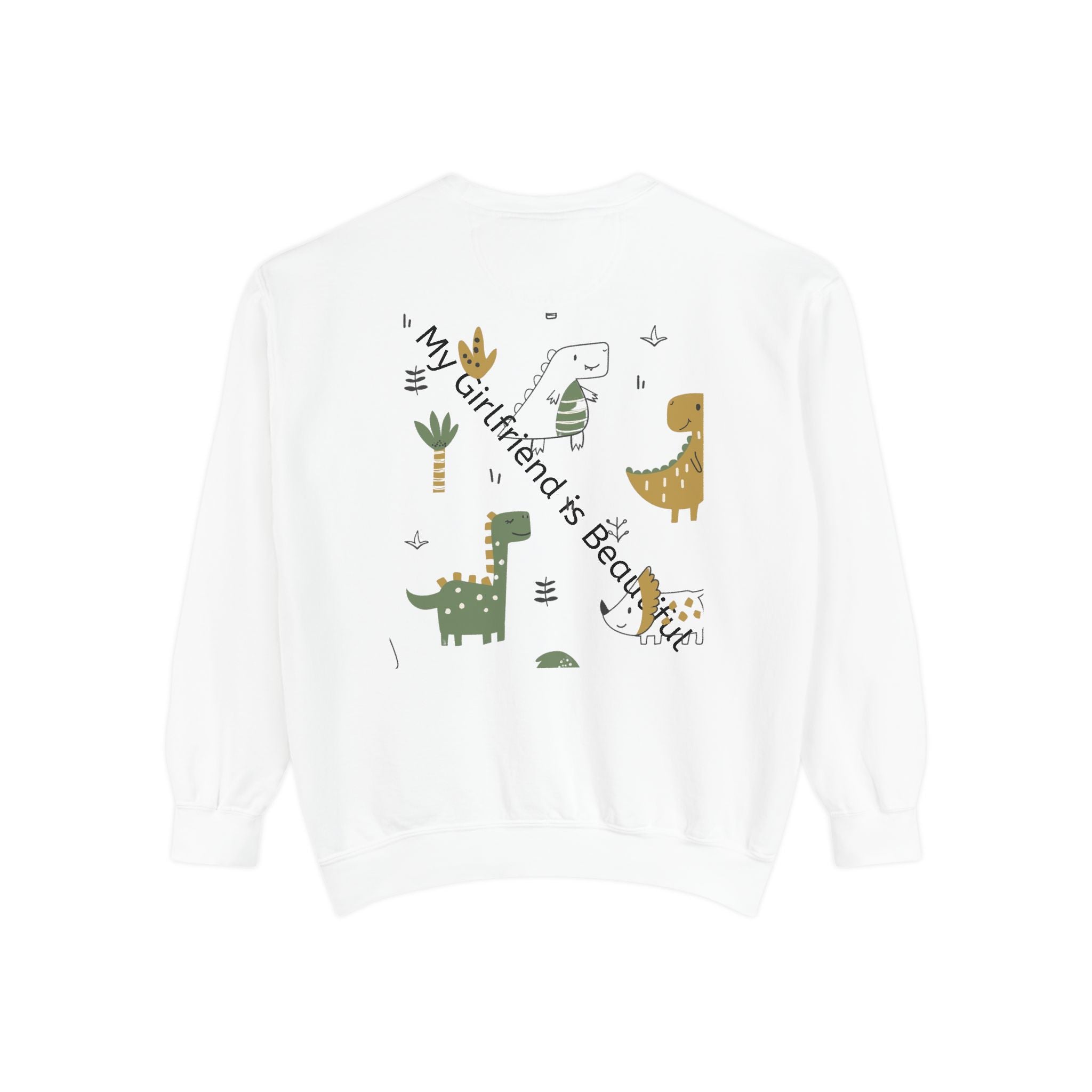 Dinosaur Couple Sweatshirt — 'My Girlfriend Is Beating Me' Cute Dino Graphic Crewneck