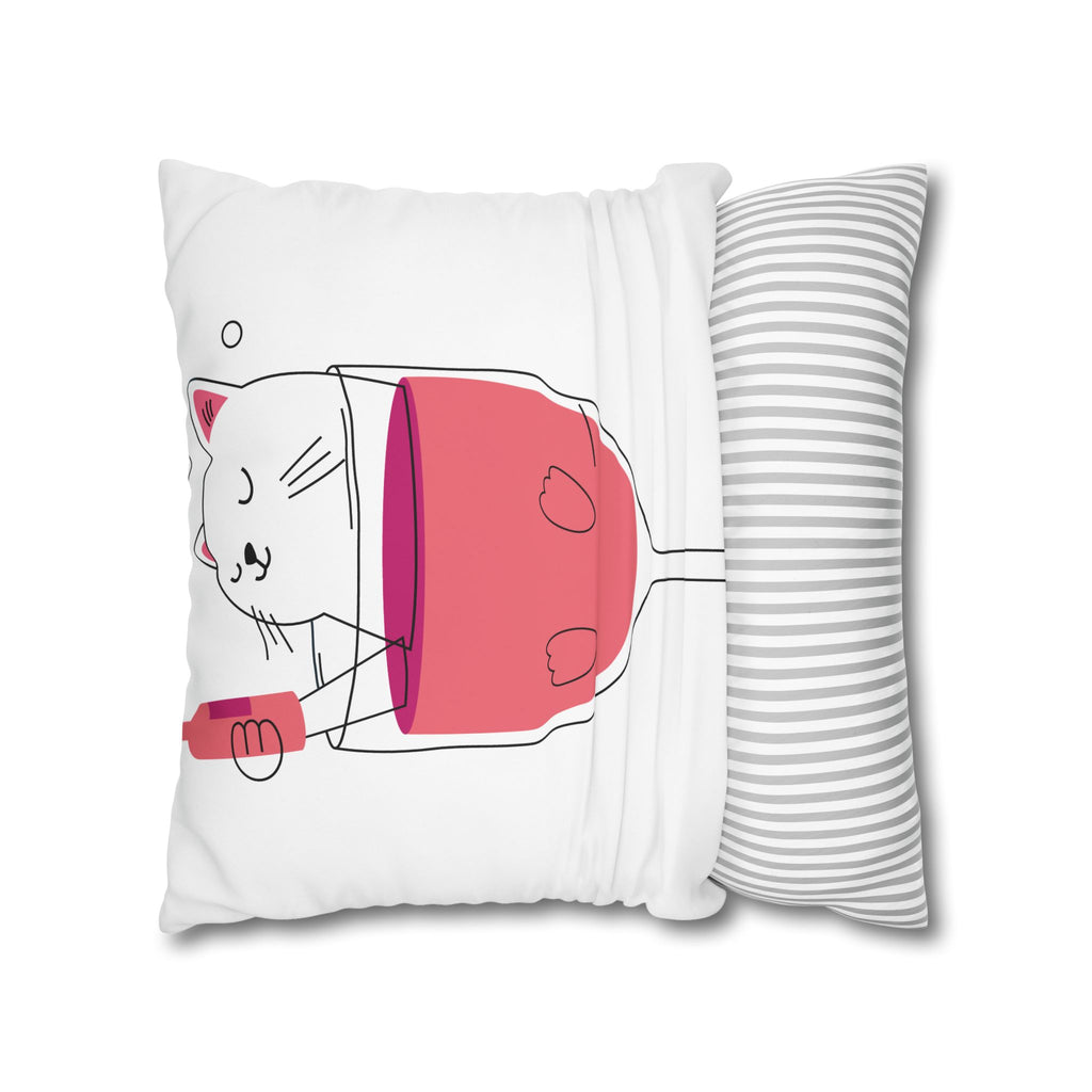 Cat in Wine Glass Square Pillowcase — Cute Kawaii Cat Wine Pillow Cover