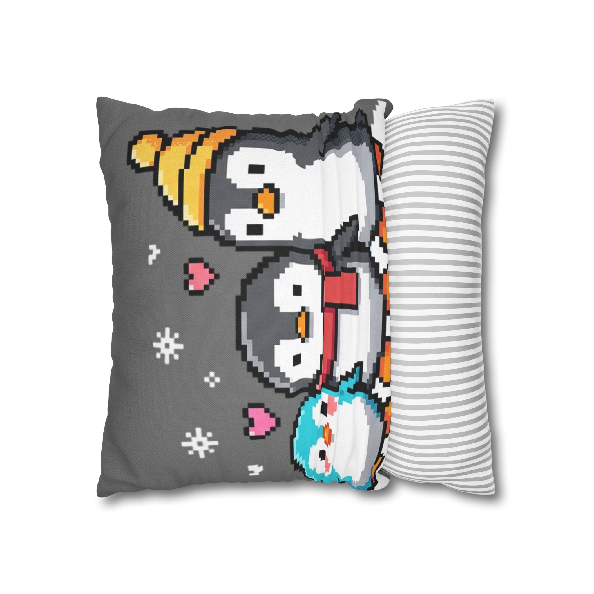 Cute Pixel Penguins Throw Pillow — Winter Holiday Penguin Family Decor