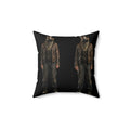 Moto Rider Graphic Pillow — Biker Man Duo on Black Spun Polyester Cushion