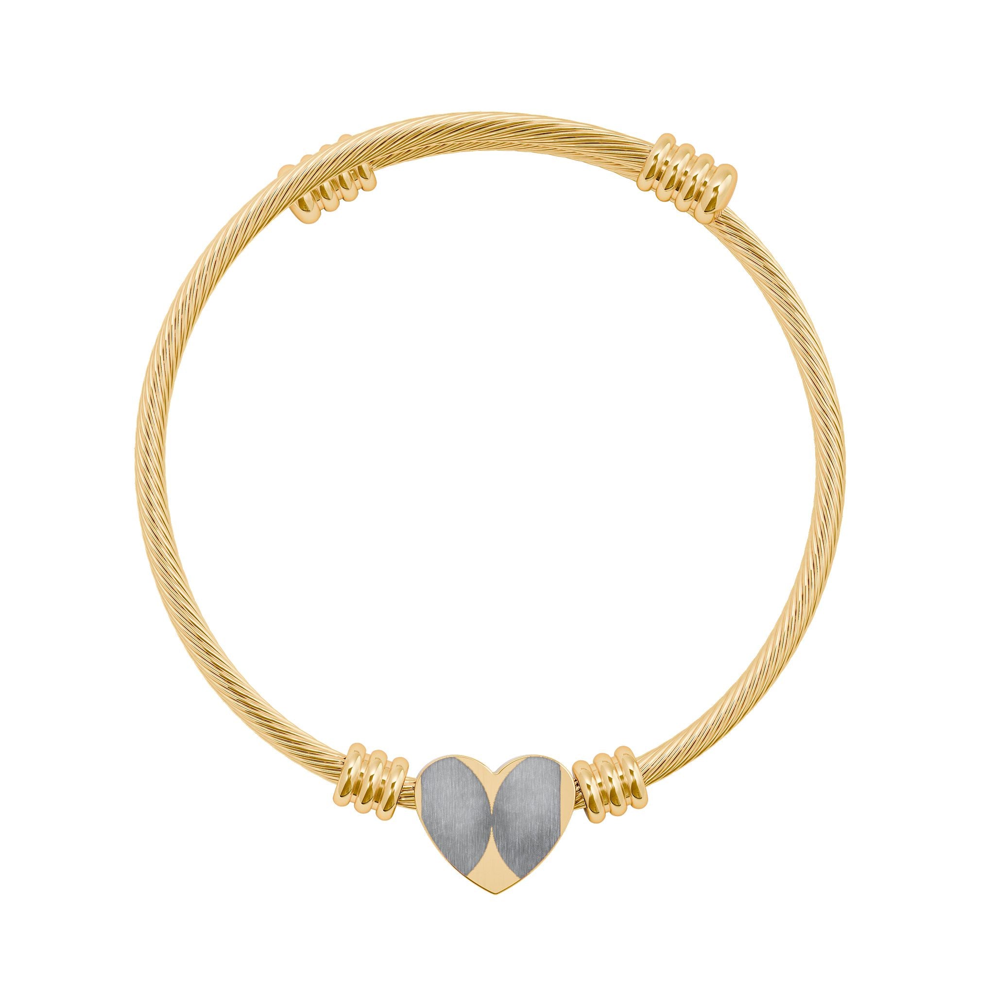 Engravable Heart Cuff Bracelet — Split Heart Cable Bangle (Silver or Gold)