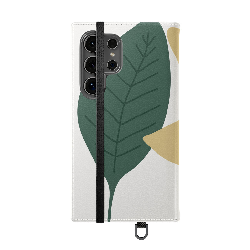 Botanical Leaf Flip Phone Case — Floral Wallet Flip Case with Card Slots
