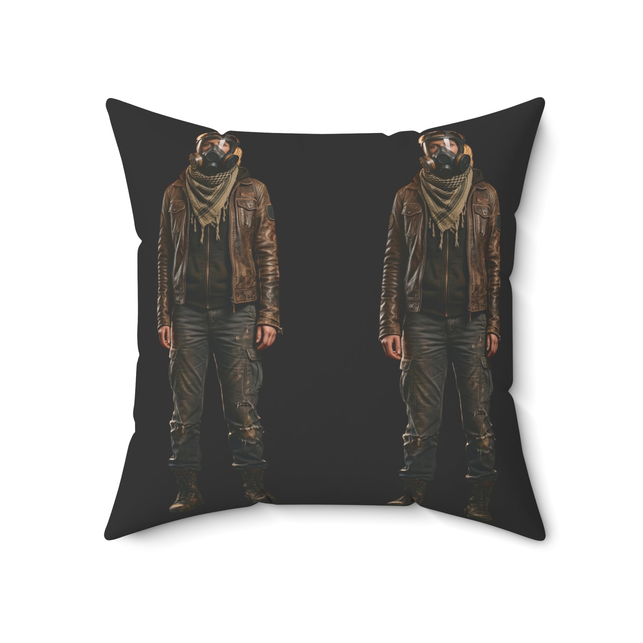 Moto Rider Graphic Pillow — Biker Man Duo on Black Spun Polyester Cushion