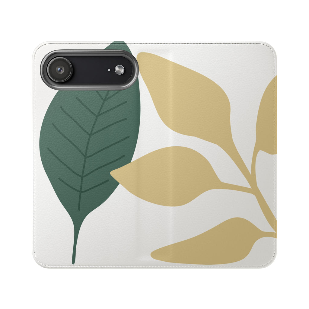 Botanical Leaf Flip Phone Case — Floral Wallet Flip Case with Card Slots