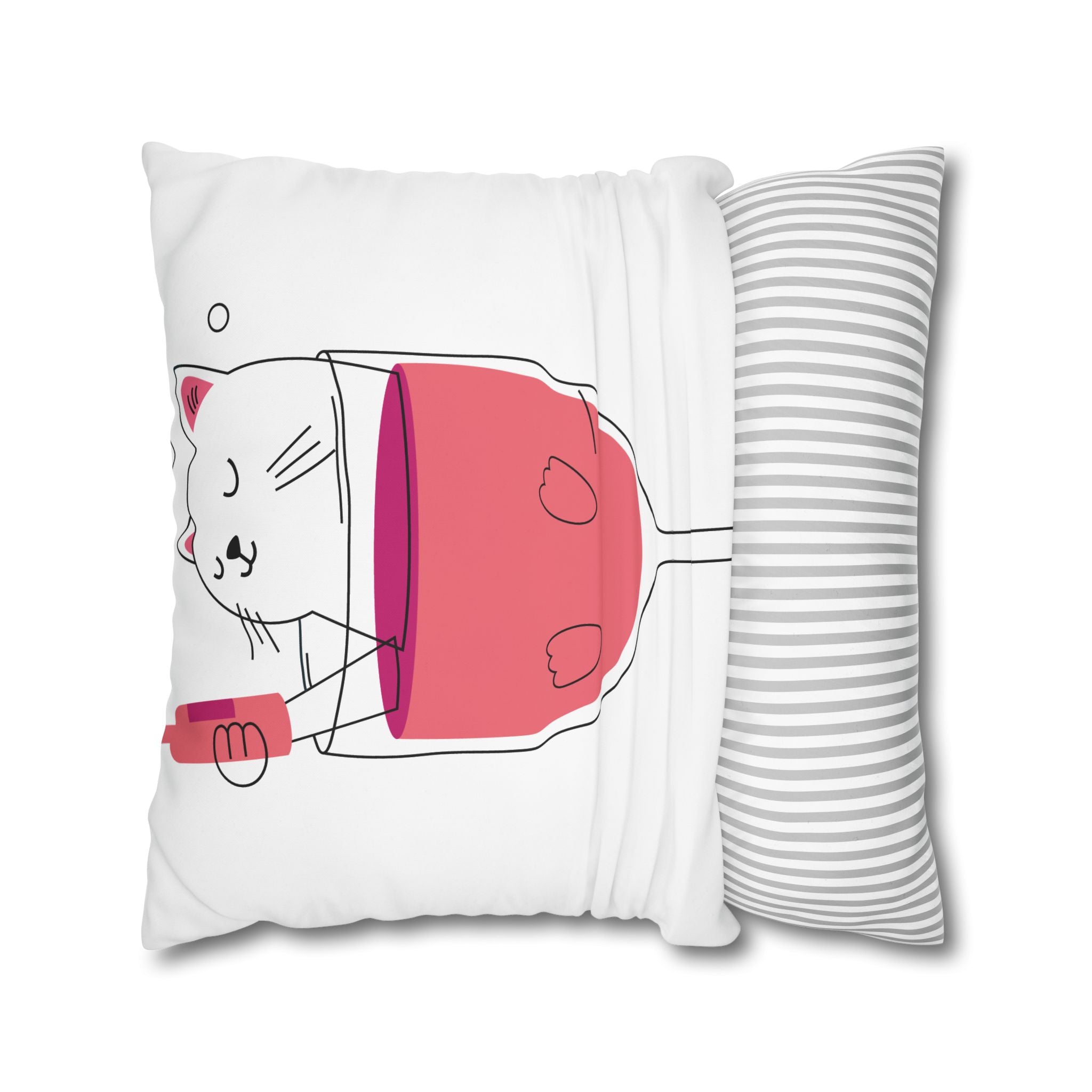 Cat in Wine Glass Square Pillowcase — Cute Kawaii Cat Wine Pillow Cover
