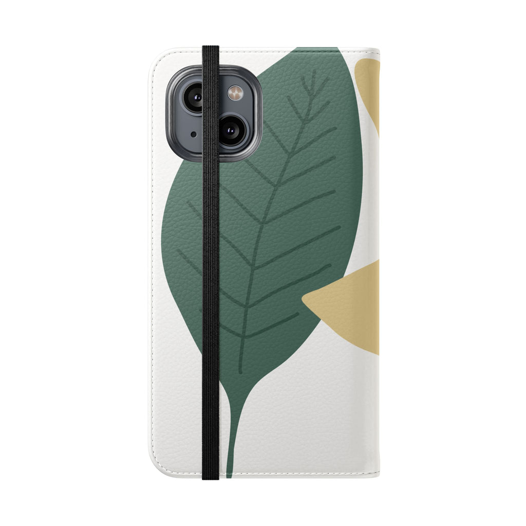 Botanical Leaf Flip Phone Case — Floral Wallet Flip Case with Card Slots