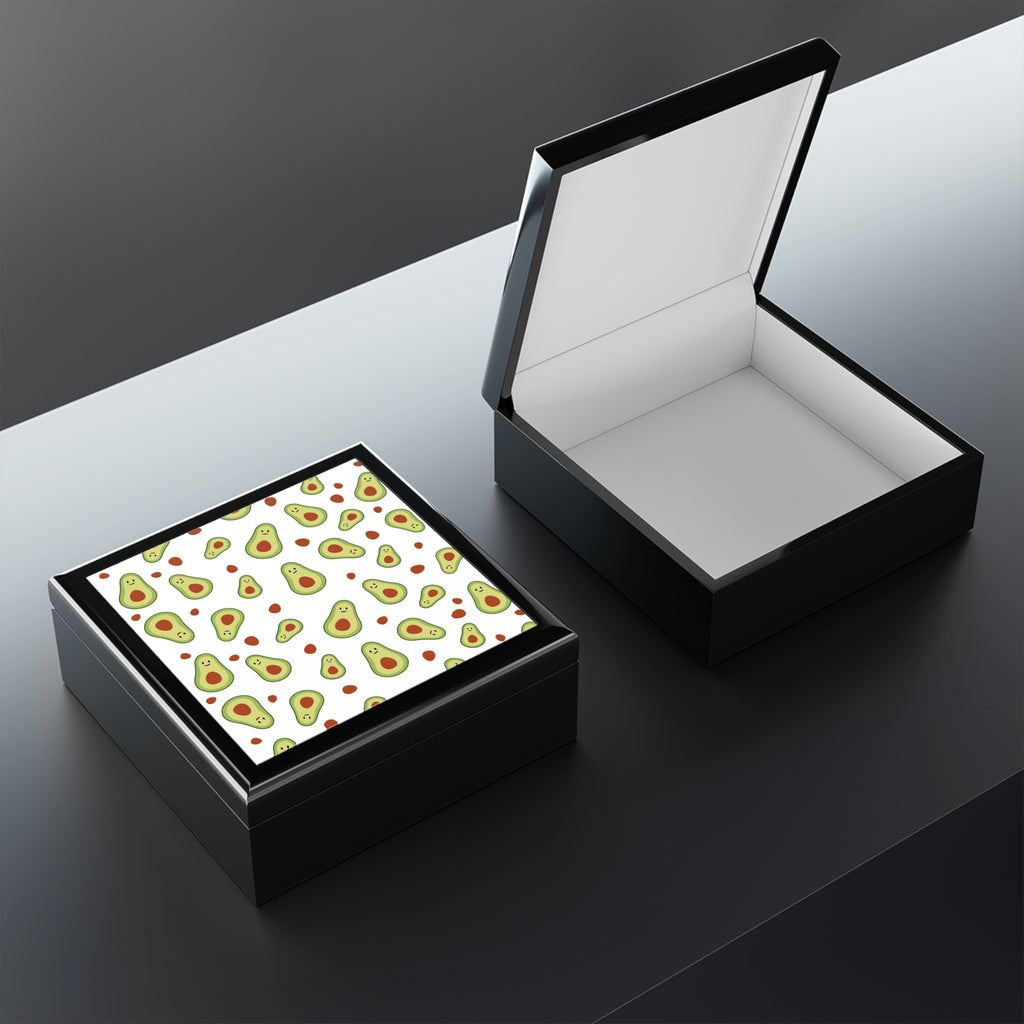 Avocado Pattern Jewelry Box — Cute Avocado Keepsake Box for Desk or Gift