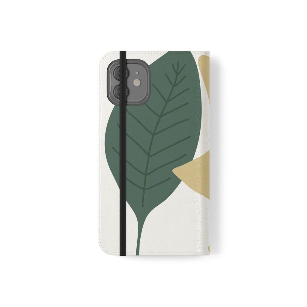 Botanical Leaf Flip Phone Case — Floral Wallet Flip Case with Card Slots