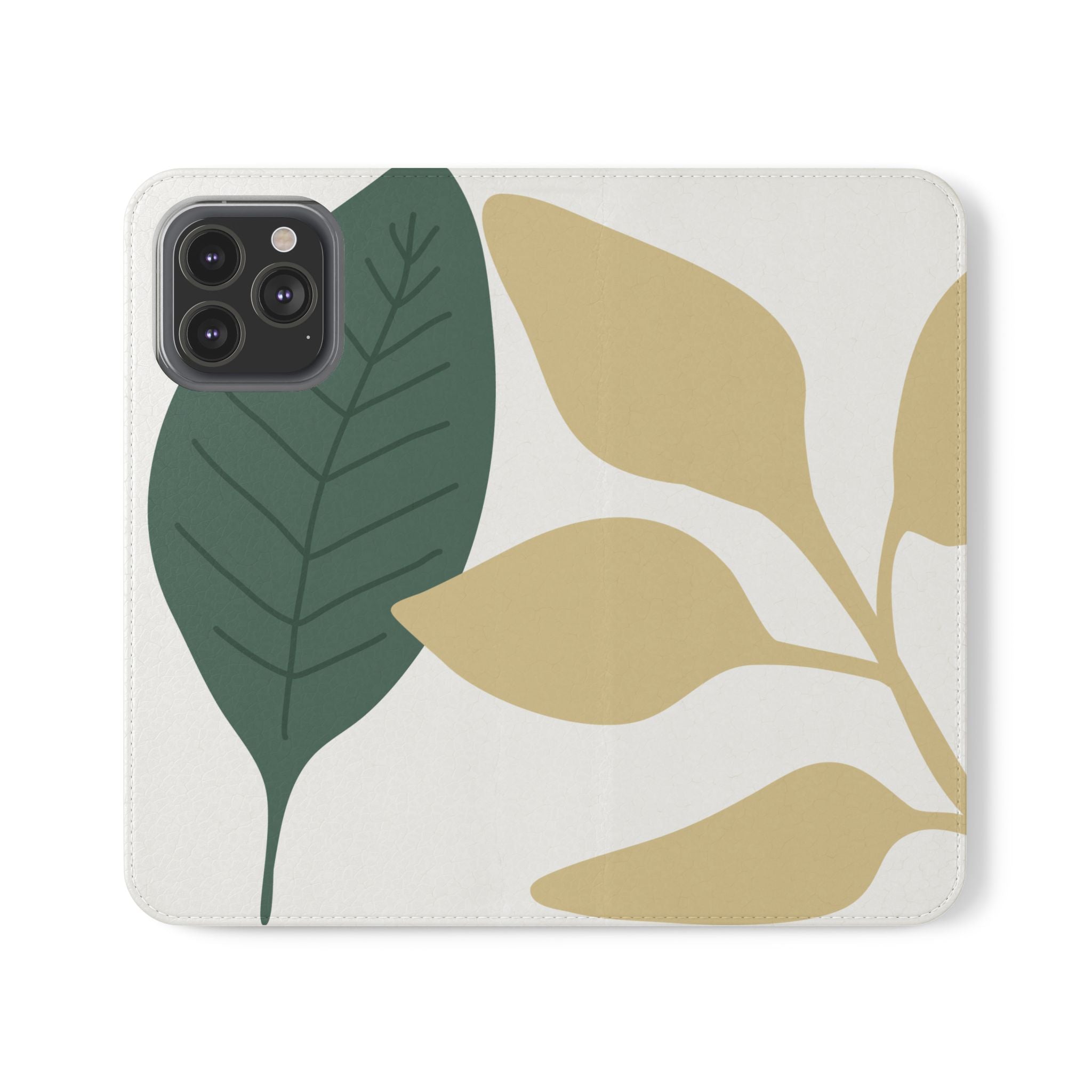 Botanical Leaf Flip Phone Case — Floral Wallet Flip Case with Card Slots
