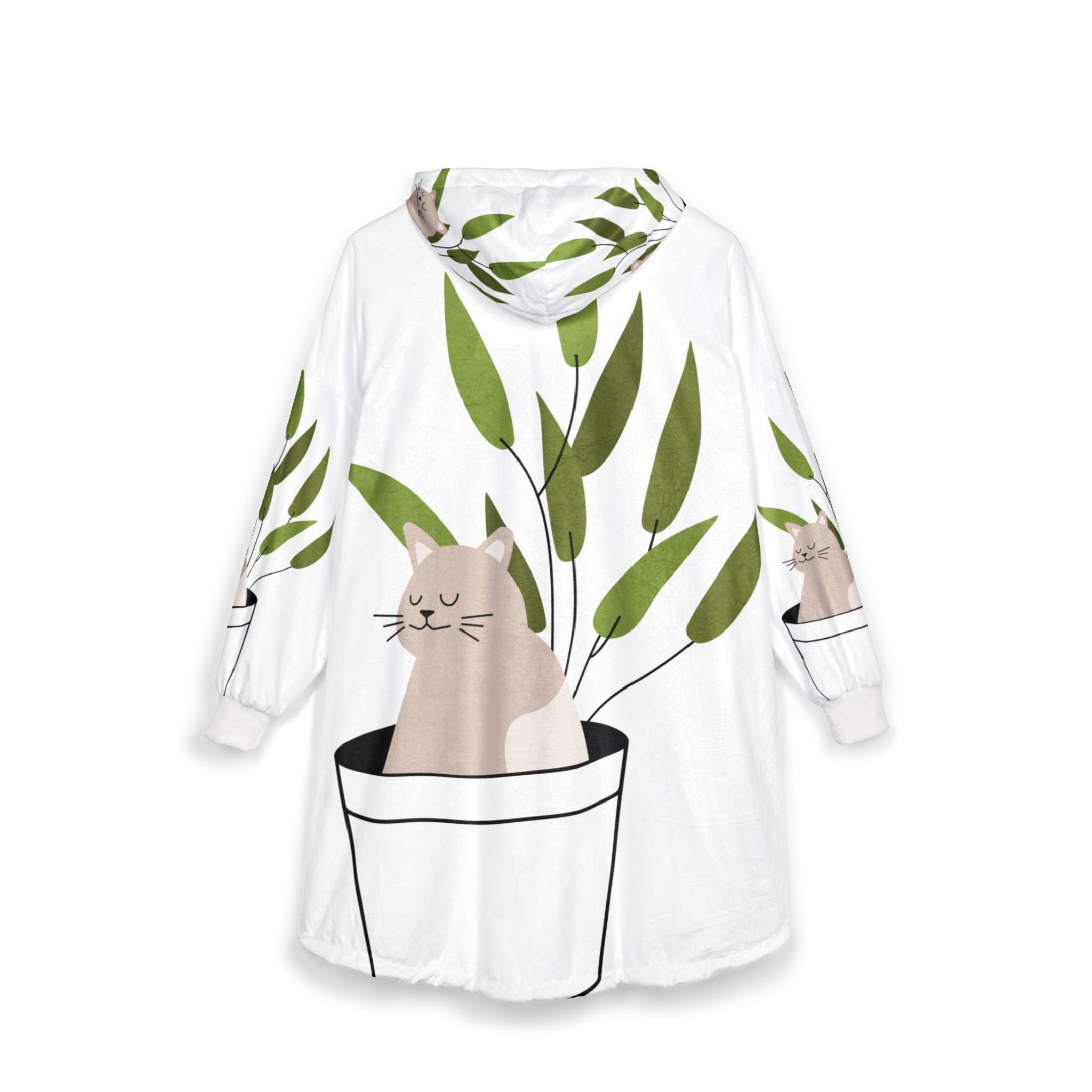 Cat in Plant Pot Hooded Blanket — Cozy Floral Cat Oversized Throw