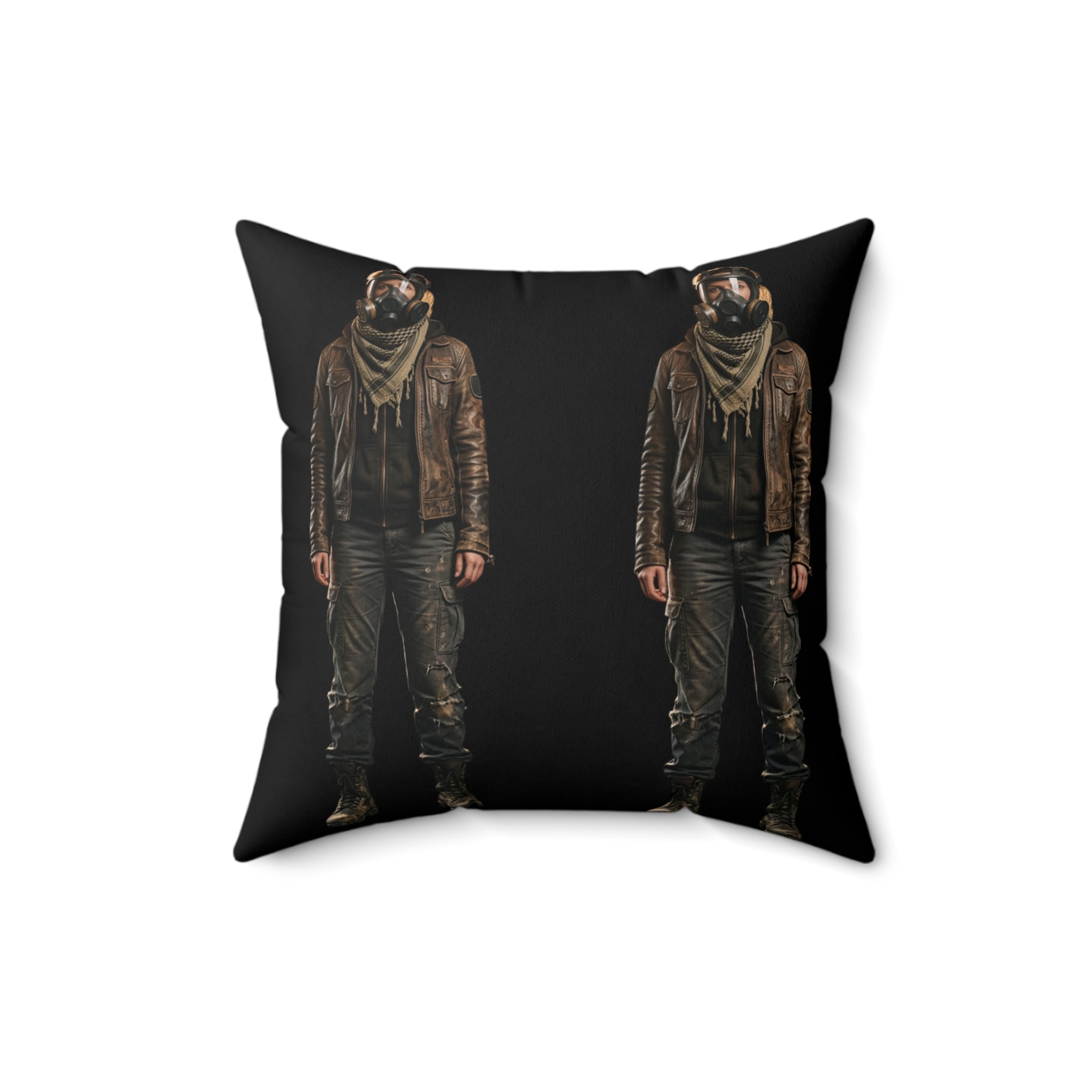 Moto Rider Graphic Pillow — Biker Man Duo on Black Spun Polyester Cushion