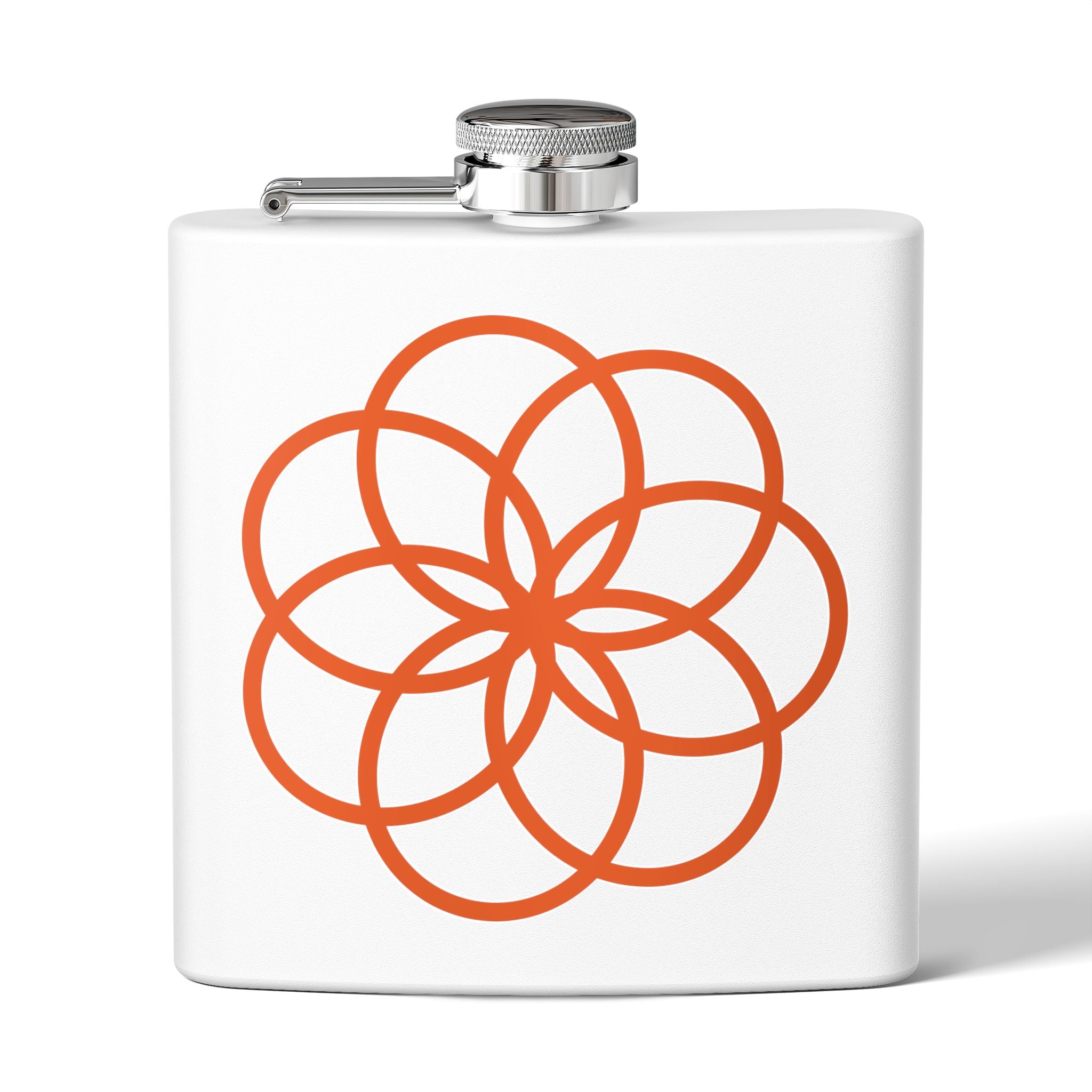 6oz Stainless Steel Flask with Orange Geometric Flower Design