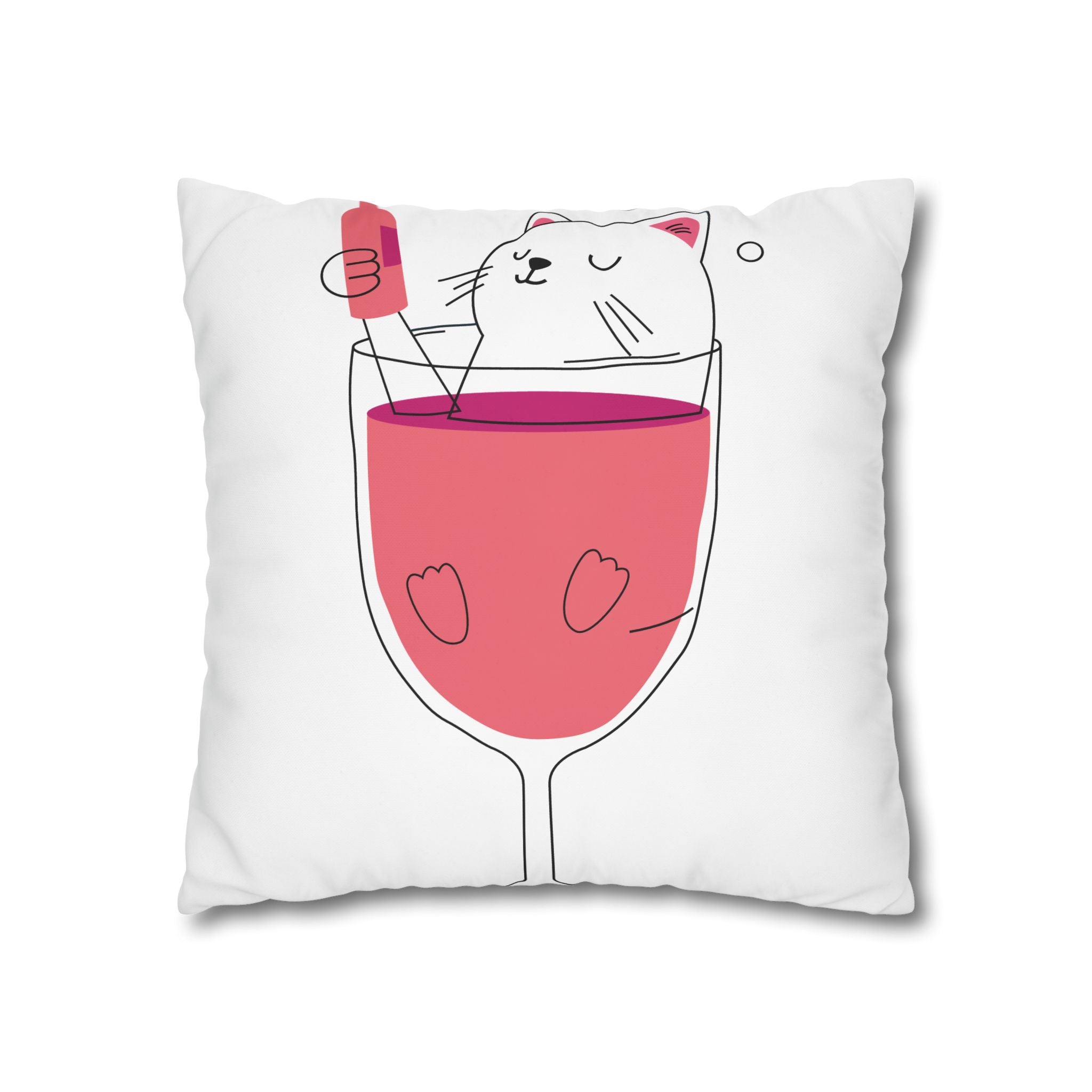 Cat in Wine Glass Square Pillowcase — Cute Kawaii Cat Wine Pillow Cover