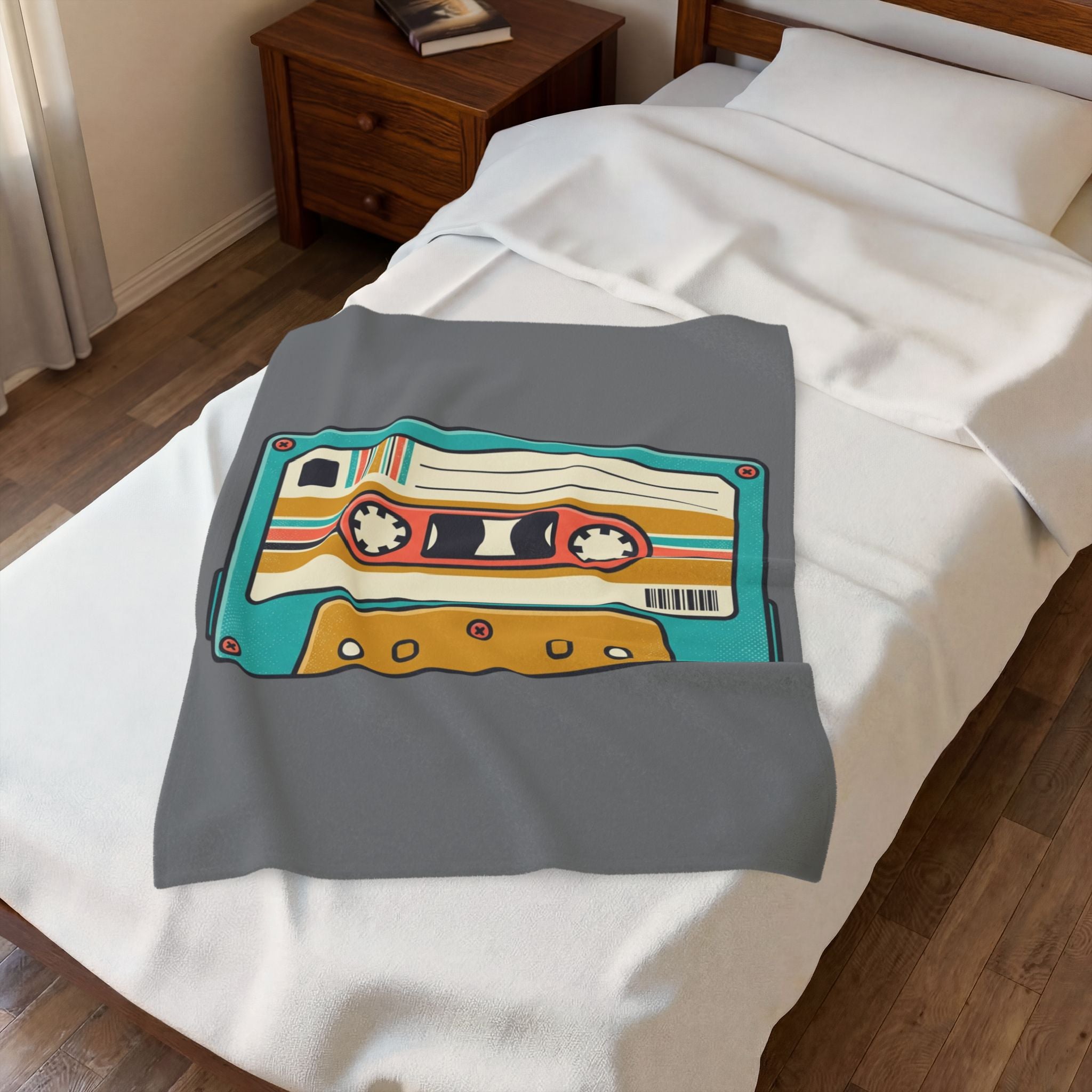 Retro Cassette Velveteen Plush Blanket — Vintage Tape Throw for Music Lovers