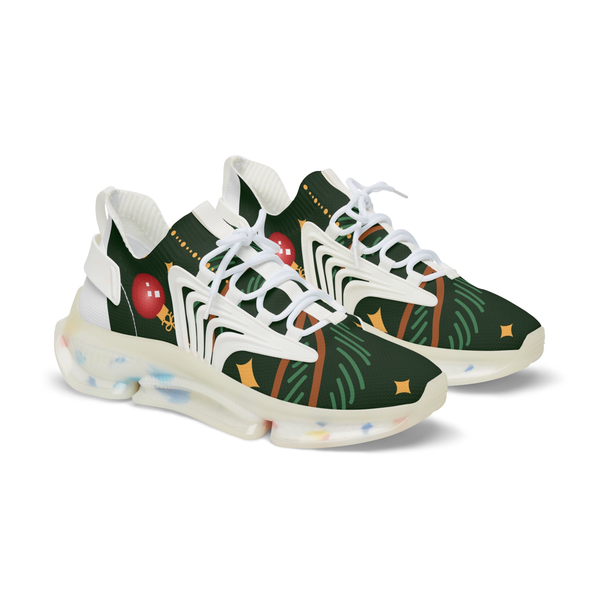 Christmas Tree Pattern Men's Mesh Sneakers — Festive Holiday Athletic Shoes
