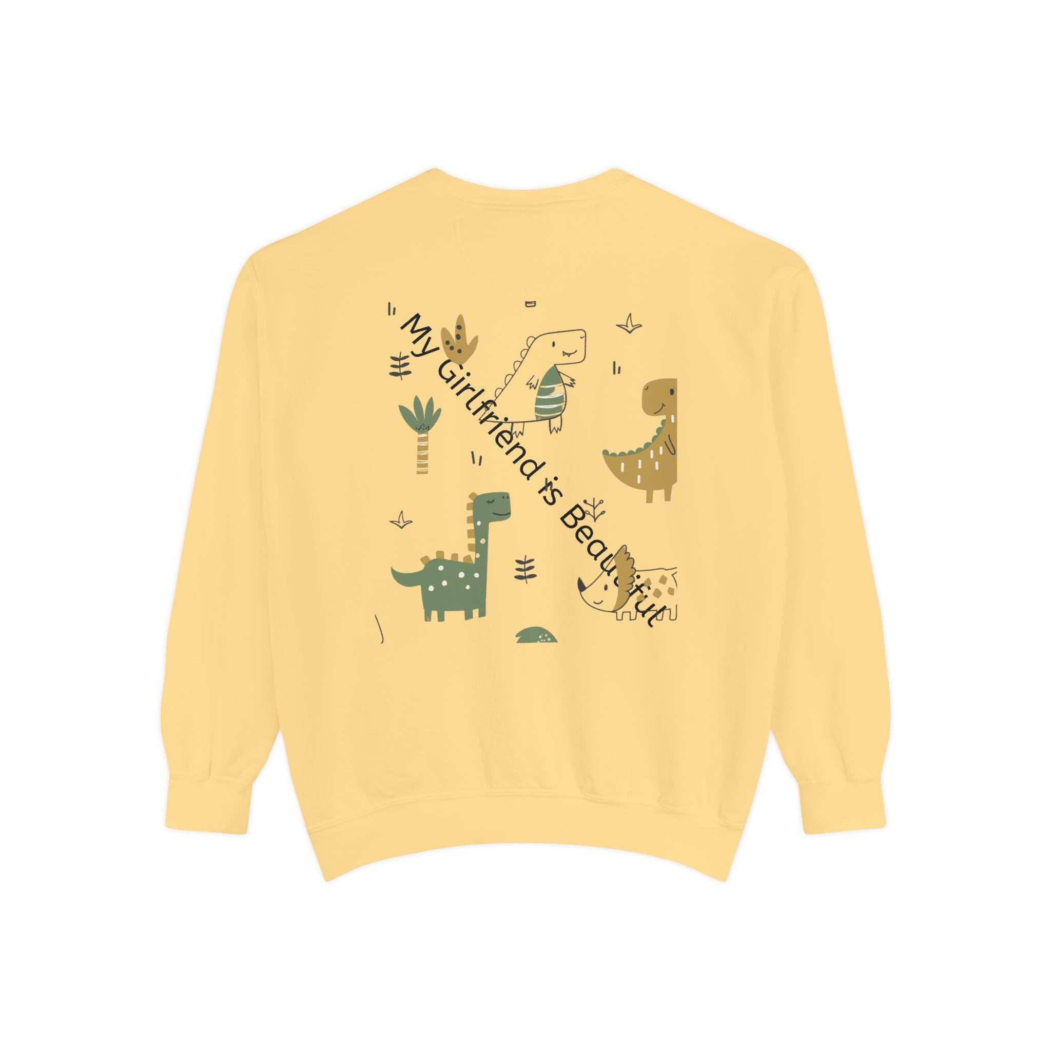 Dinosaur Couple Sweatshirt — 'My Girlfriend Is Beating Me' Cute Dino Graphic Crewneck