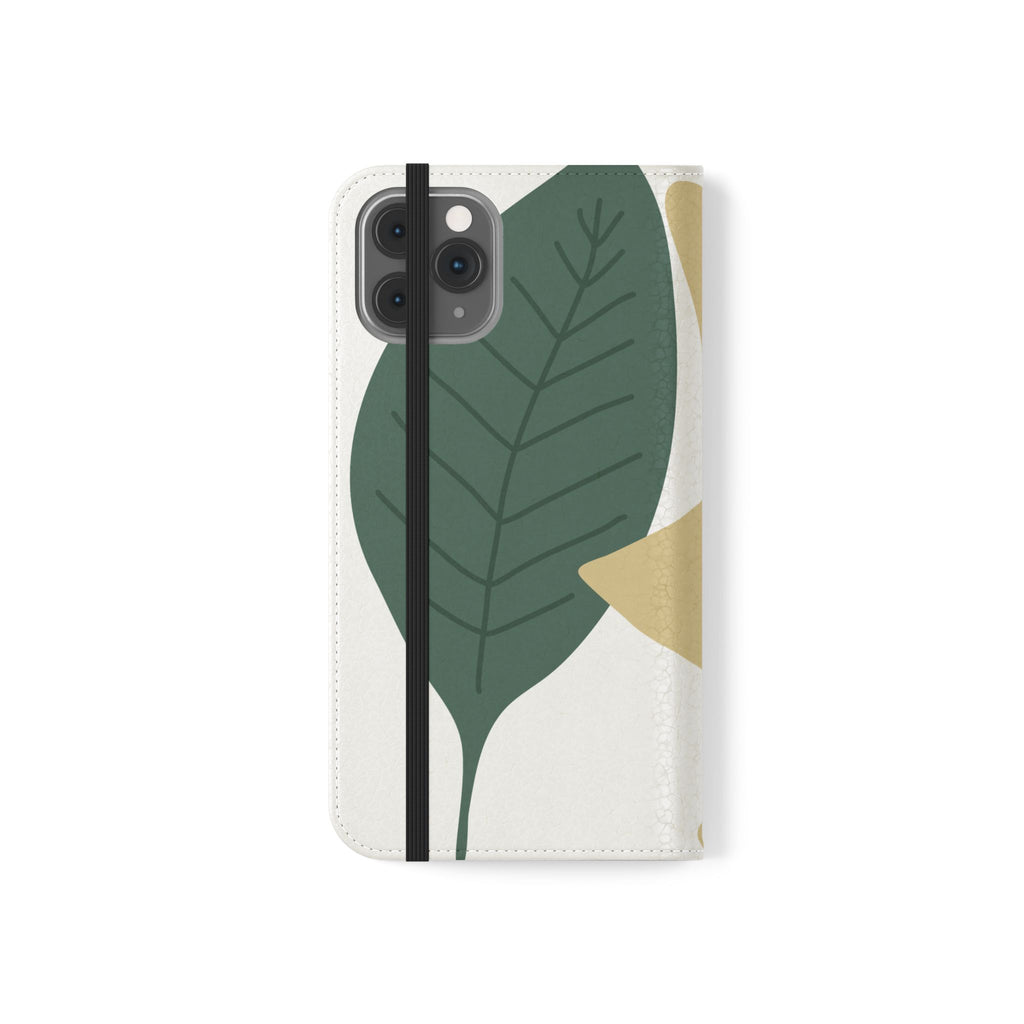 Botanical Leaf Flip Phone Case — Floral Wallet Flip Case with Card Slots