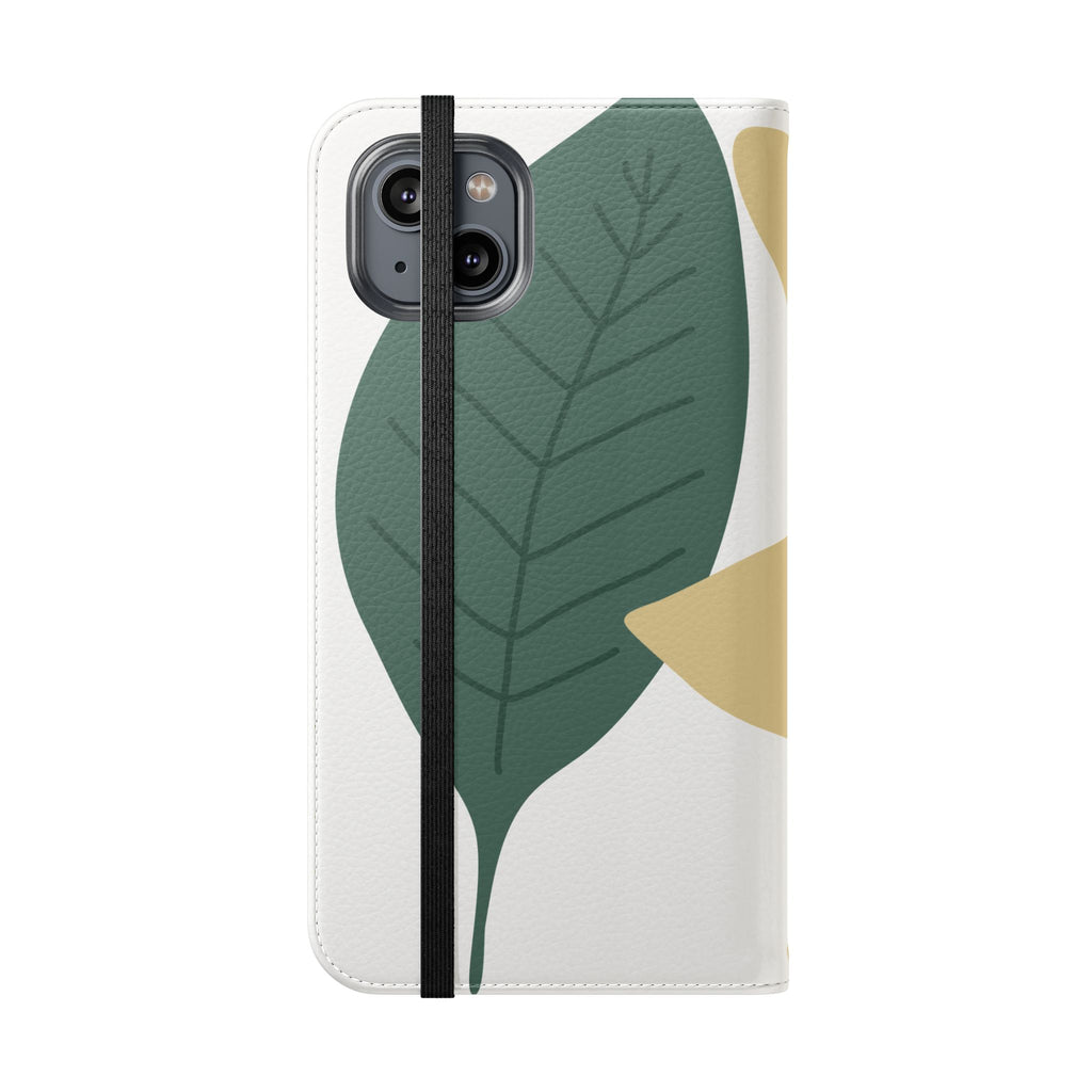 Botanical Leaf Flip Phone Case — Floral Wallet Flip Case with Card Slots