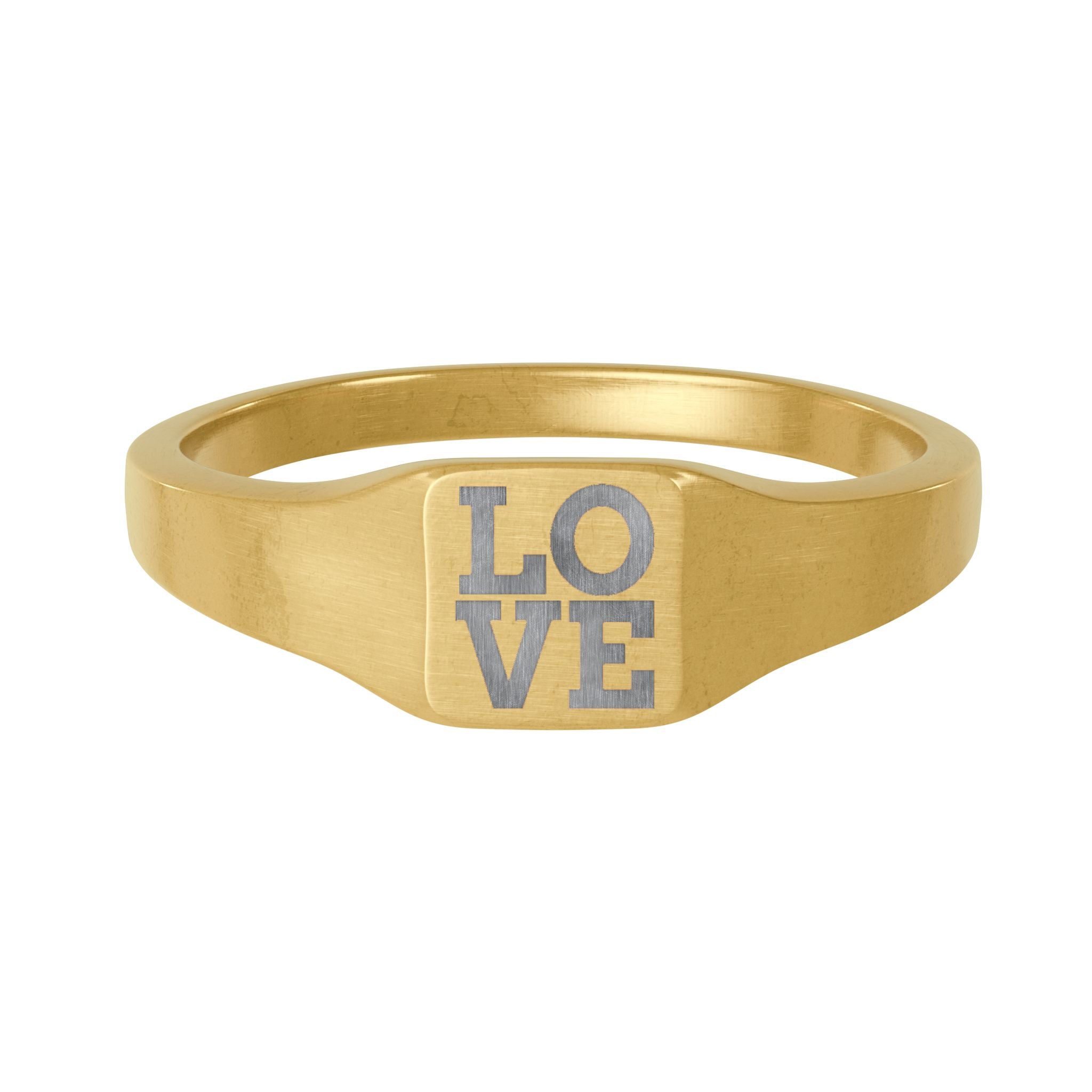 Gold Stainless Steel Signet Ring — Square Engraved “LOVE”