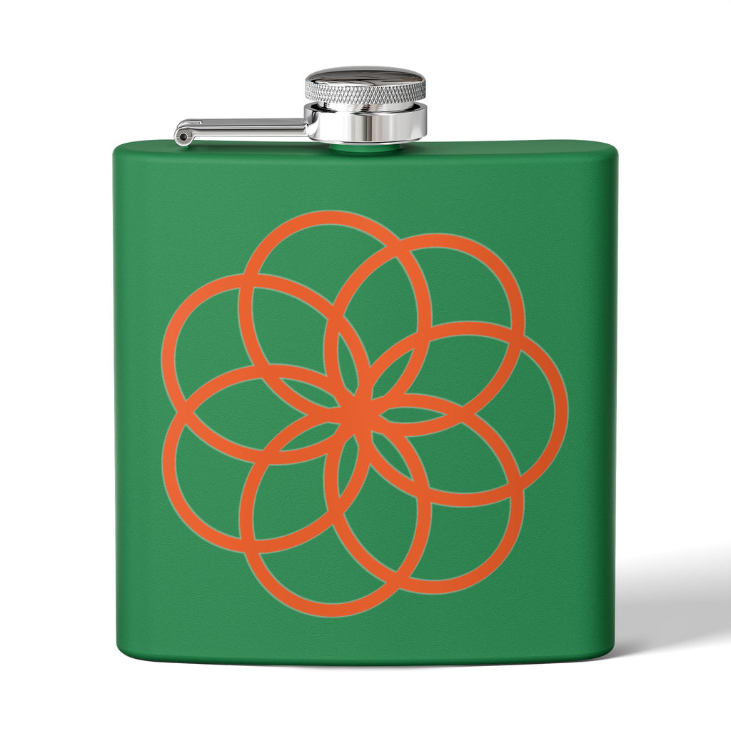 6oz Stainless Steel Flask with Orange Geometric Flower Design
