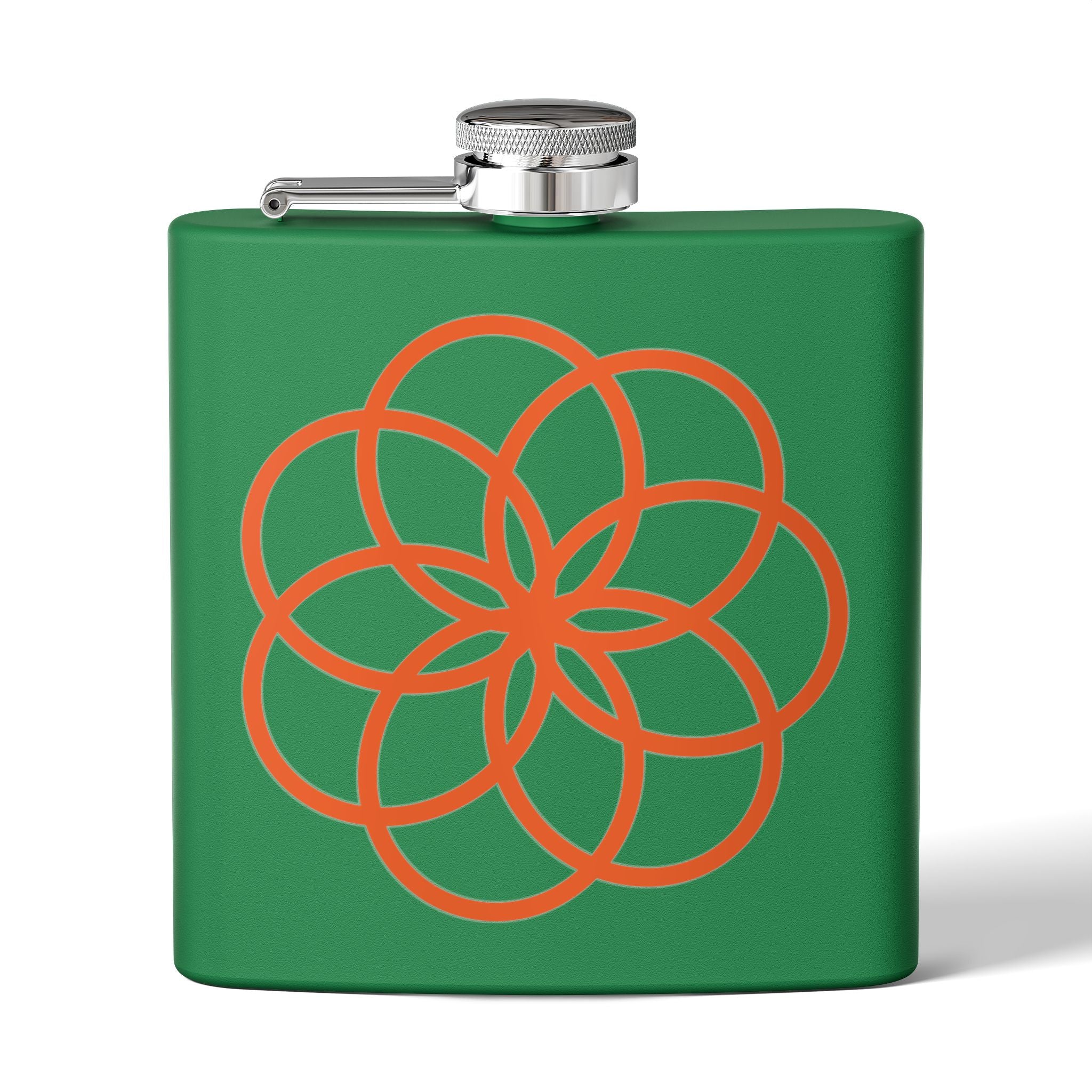 6oz Stainless Steel Flask with Orange Geometric Flower Design