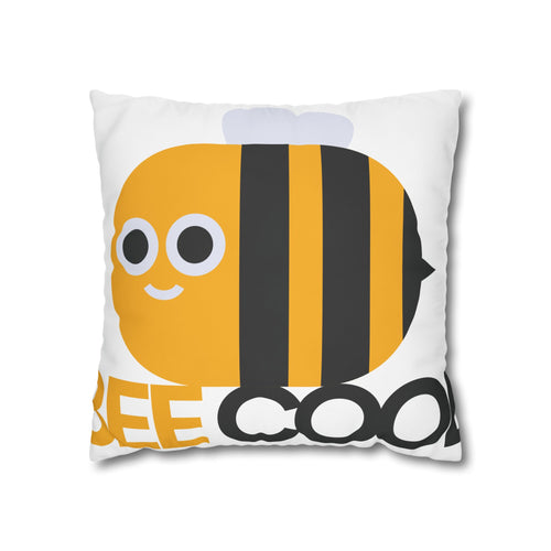 Bee Cool Square Canvas Pillowcase — Cute Yellow Bee Decorative Throw Pillow Cover