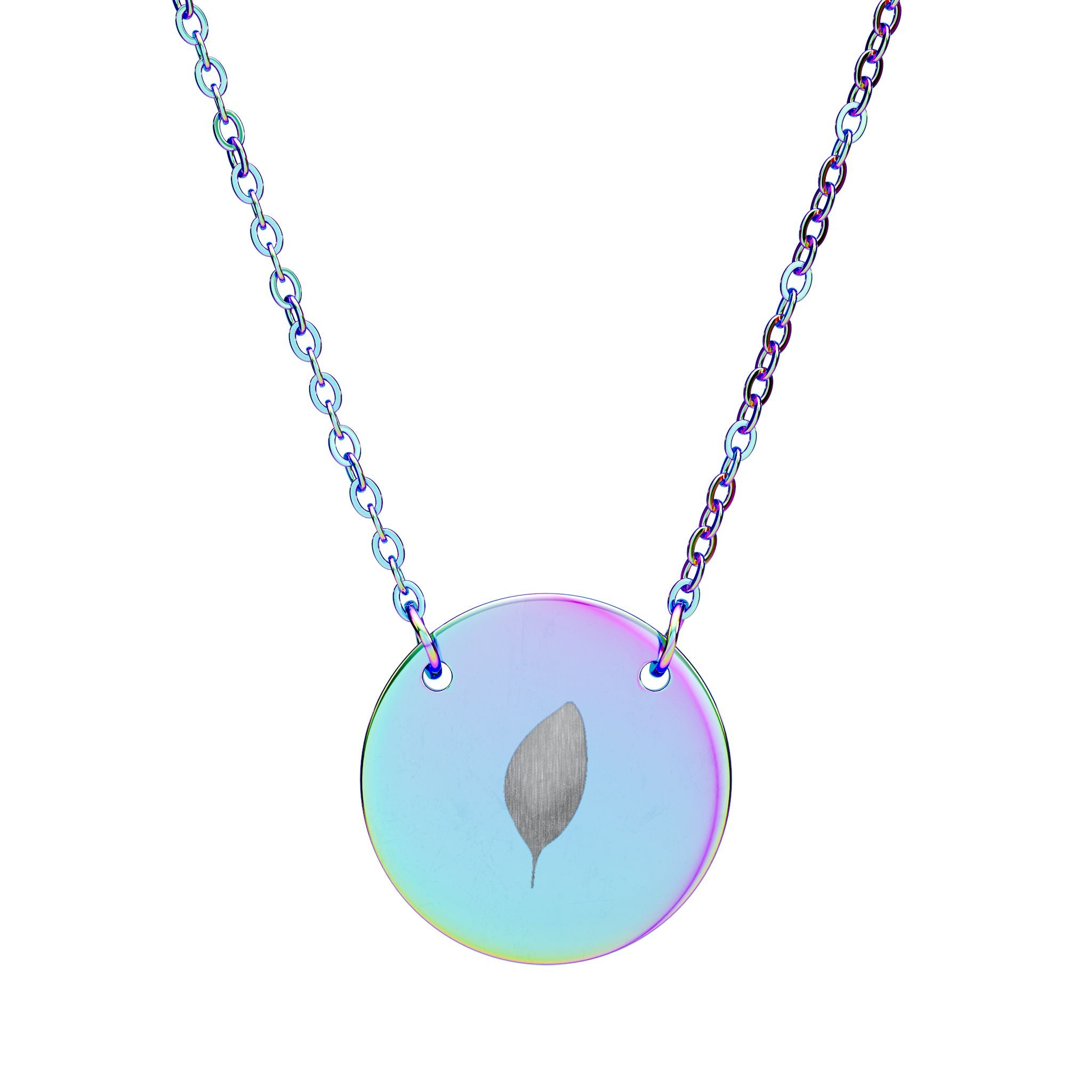 Engraved Leaf Circle Necklace — Minimalist Personalized Pendant