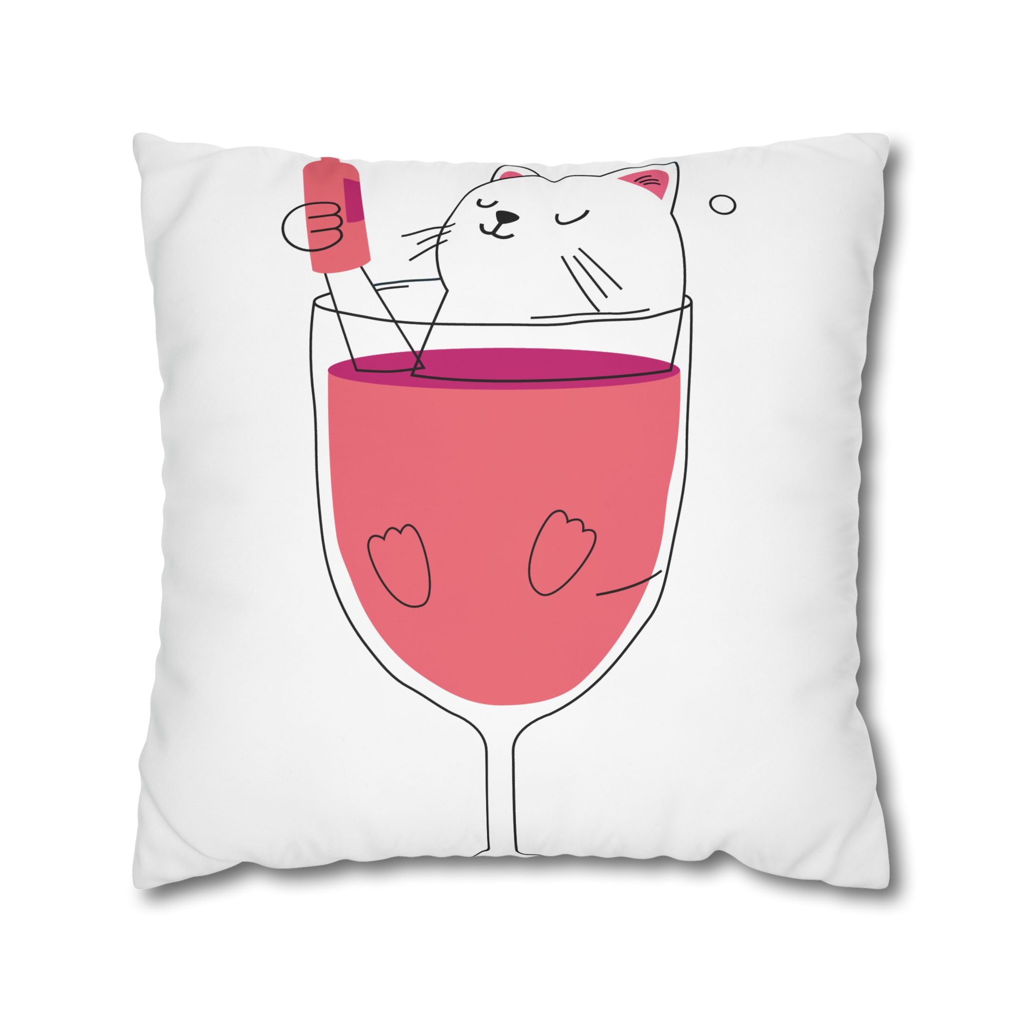 Cat in Wine Glass Square Pillowcase — Cute Kawaii Cat Wine Pillow Cover