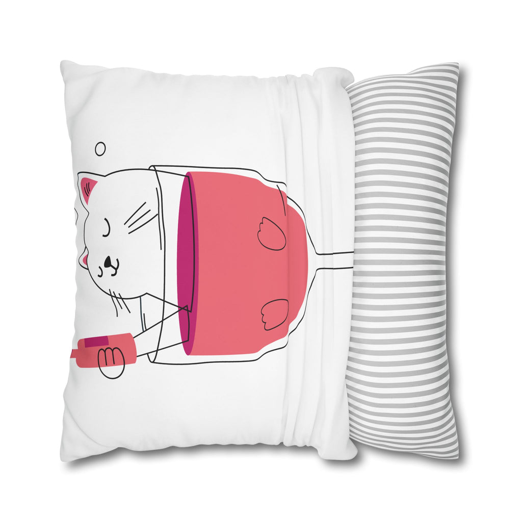 Cat in Wine Glass Square Pillowcase — Cute Kawaii Cat Wine Pillow Cover