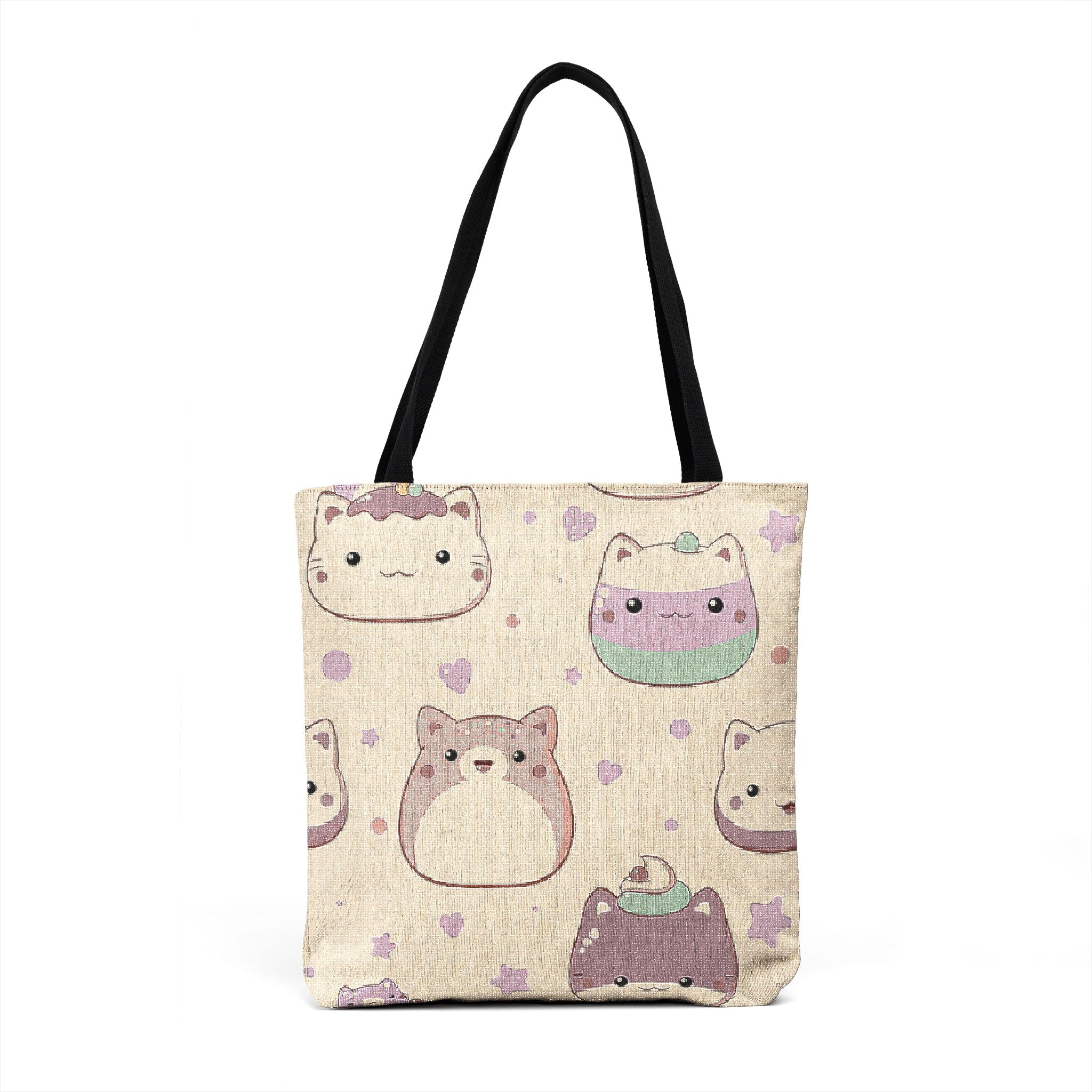 Cute Pixel Cat Tote Bag — Kawaii Retro Woven Tote for Everyday Use
