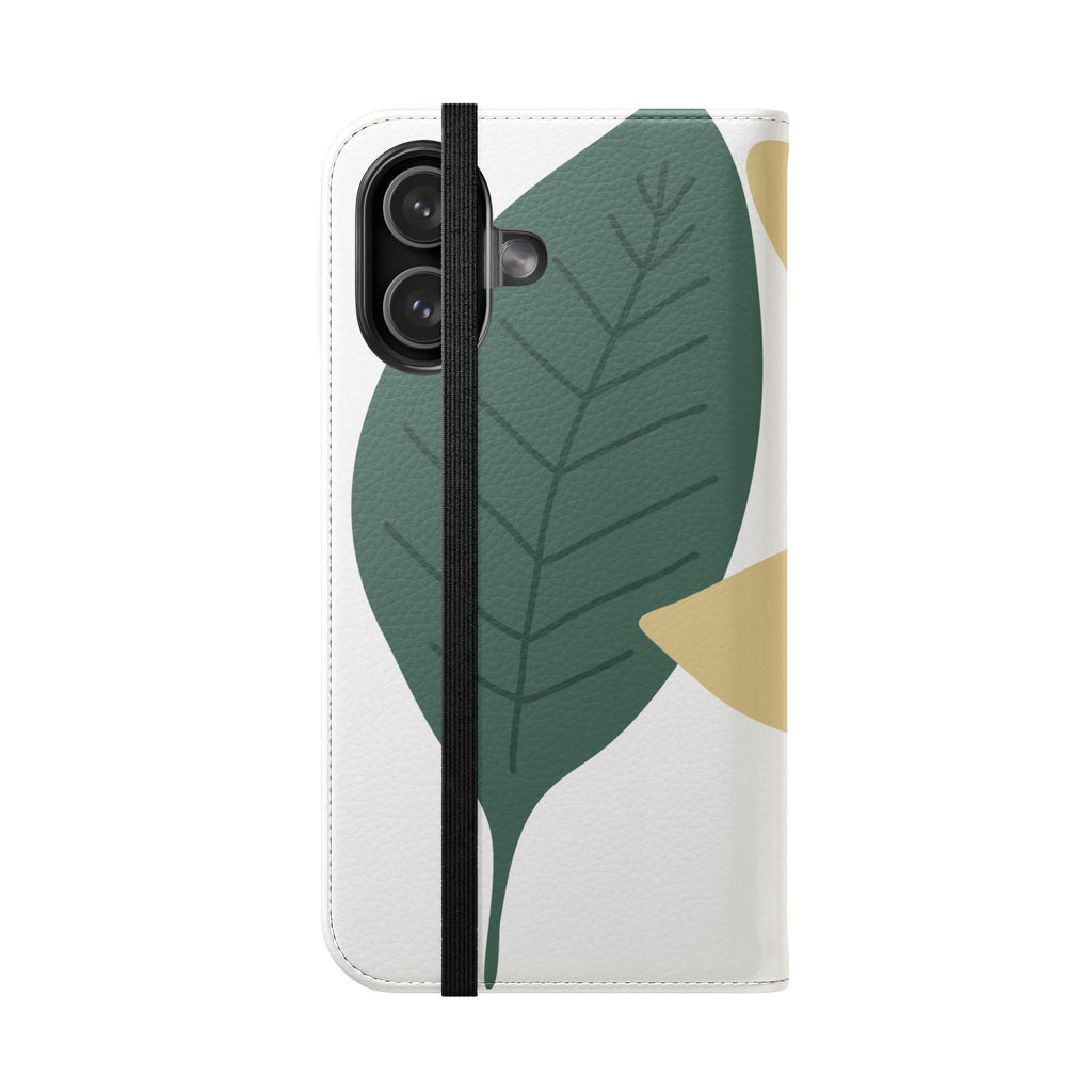Botanical Leaf Flip Phone Case — Floral Wallet Flip Case with Card Slots