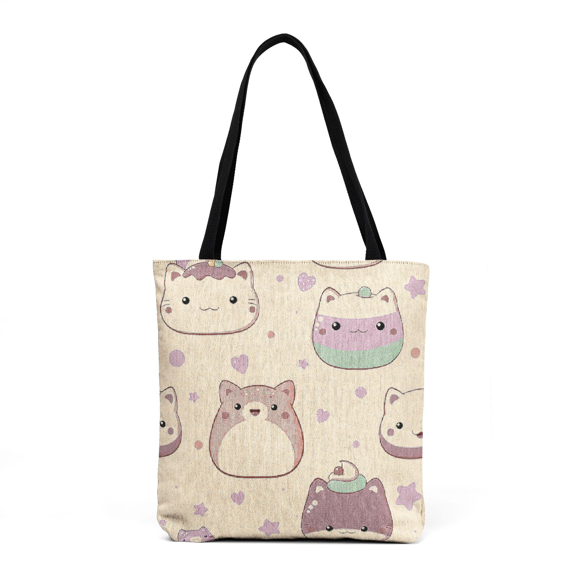 Cute Pixel Cat Tote Bag — Kawaii Retro Woven Tote for Everyday Use