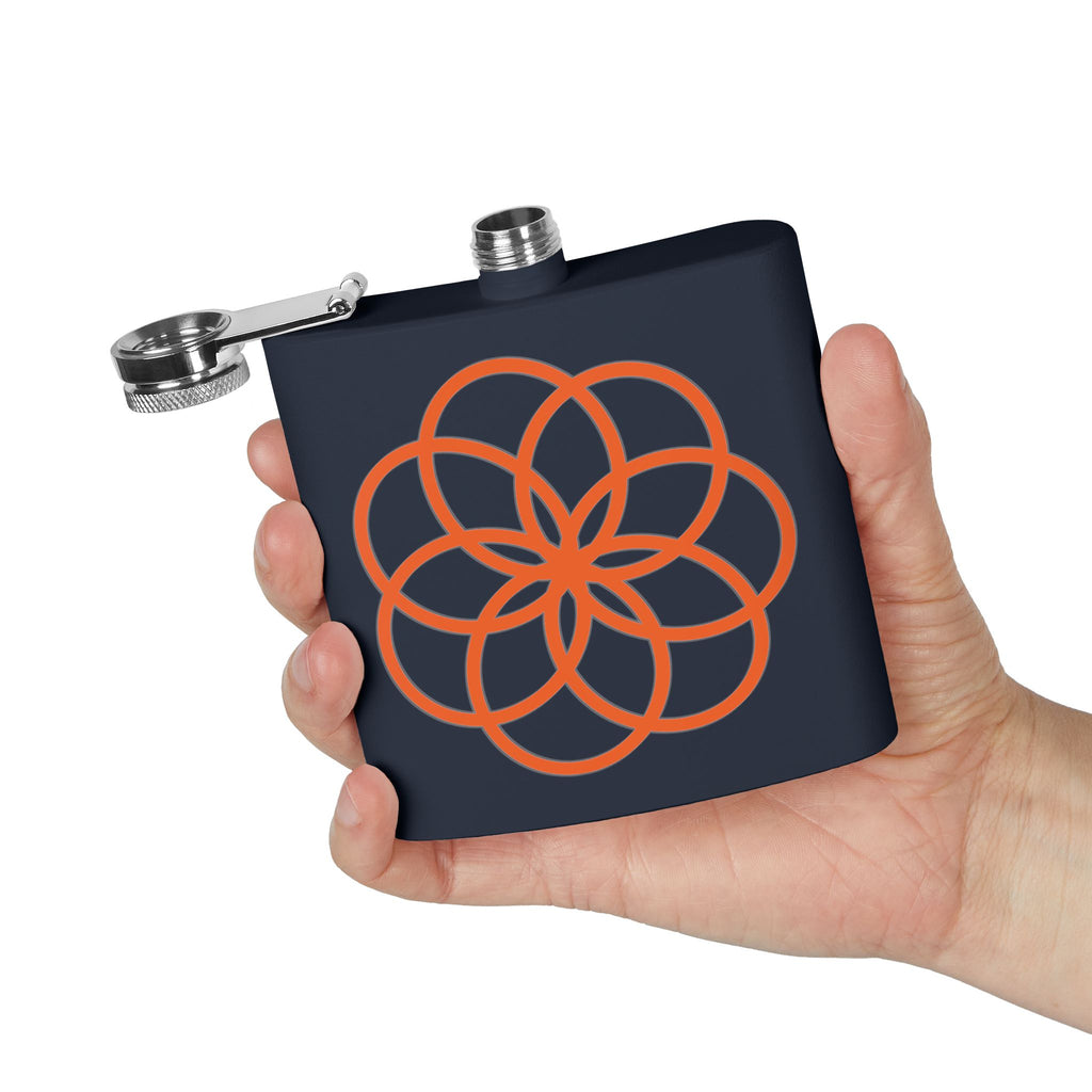 6oz Stainless Steel Flask with Orange Geometric Flower Design