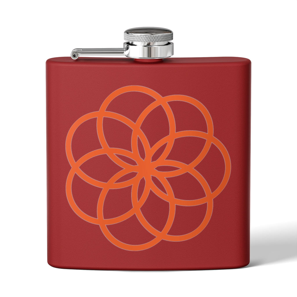 6oz Stainless Steel Flask with Orange Geometric Flower Design