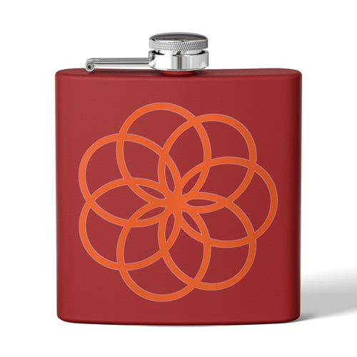 6oz Stainless Steel Flask with Orange Geometric Flower Design