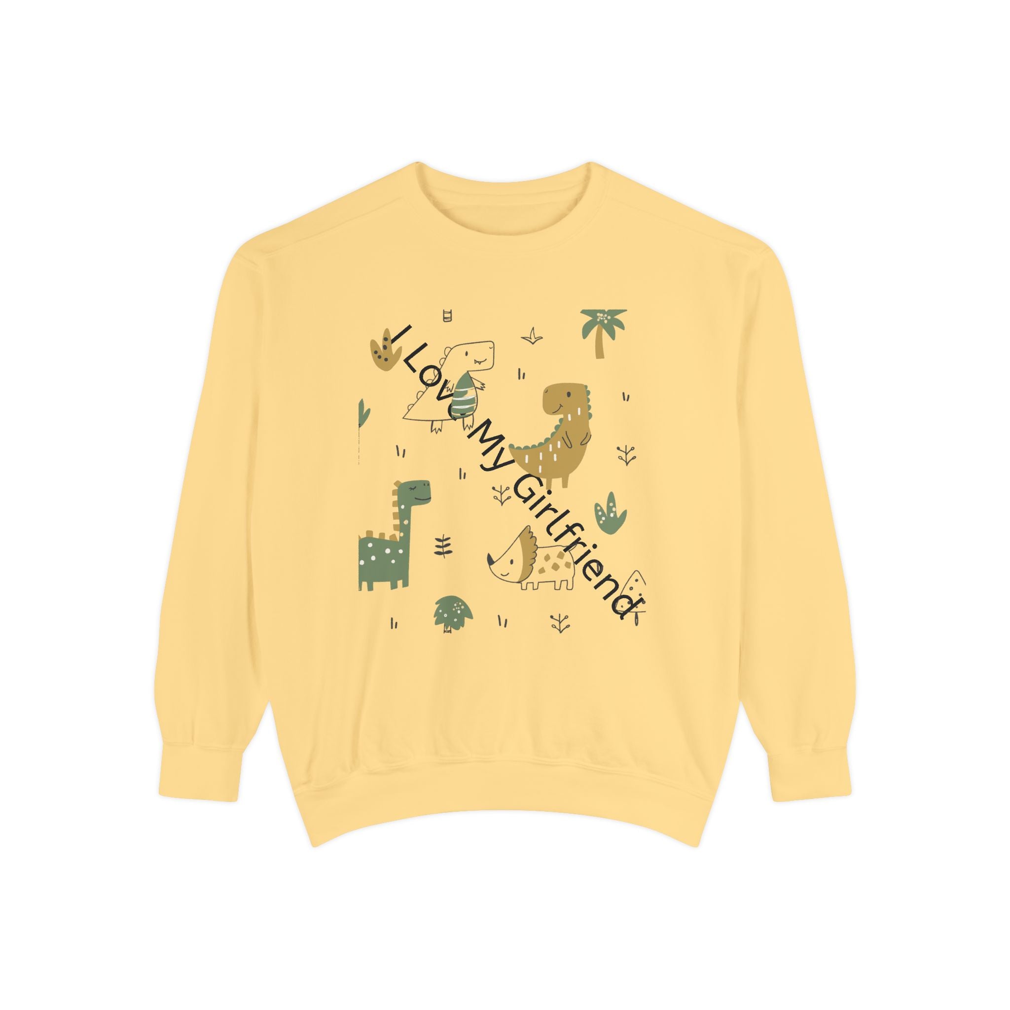 Dinosaur Couple Sweatshirt — 'My Girlfriend Is Beating Me' Cute Dino Graphic Crewneck