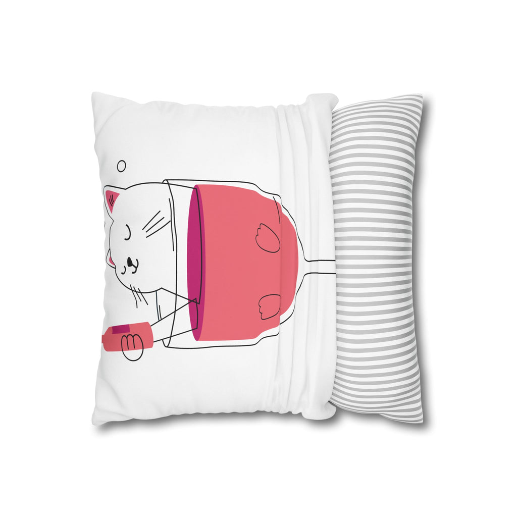 Cat in Wine Glass Square Pillowcase — Cute Kawaii Cat Wine Pillow Cover