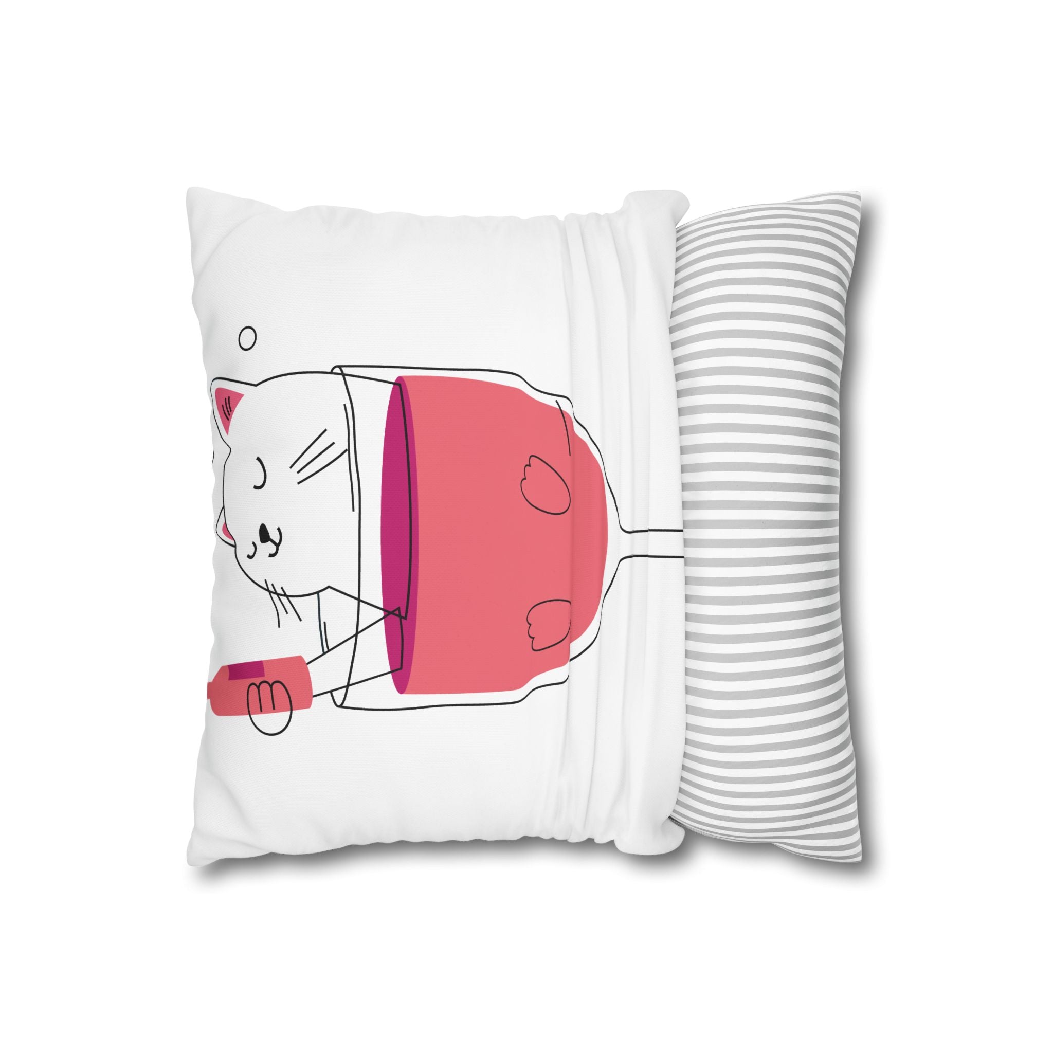 Cat in Wine Glass Square Pillowcase — Cute Kawaii Cat Wine Pillow Cover