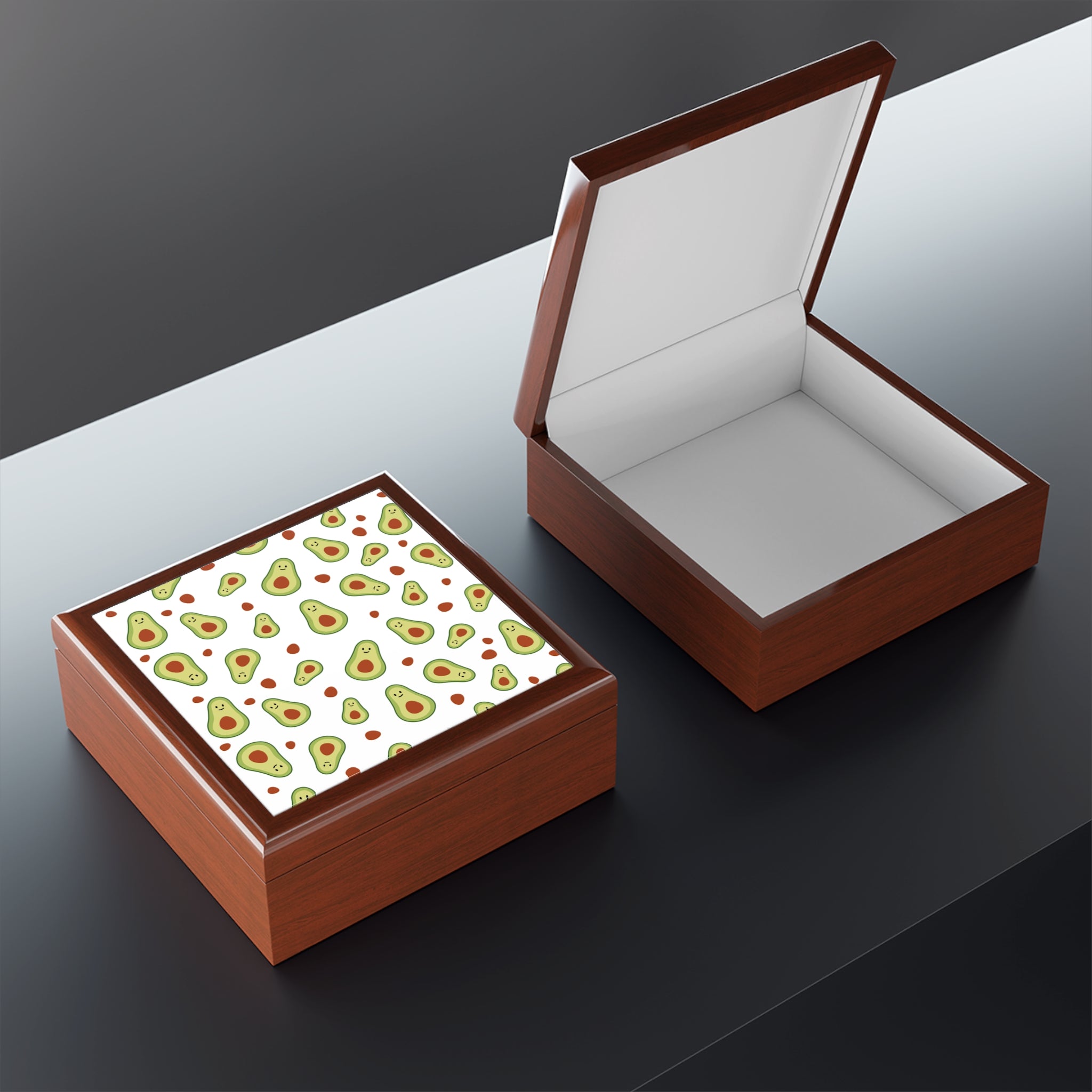 Avocado Pattern Jewelry Box — Cute Avocado Keepsake Box for Desk or Gift