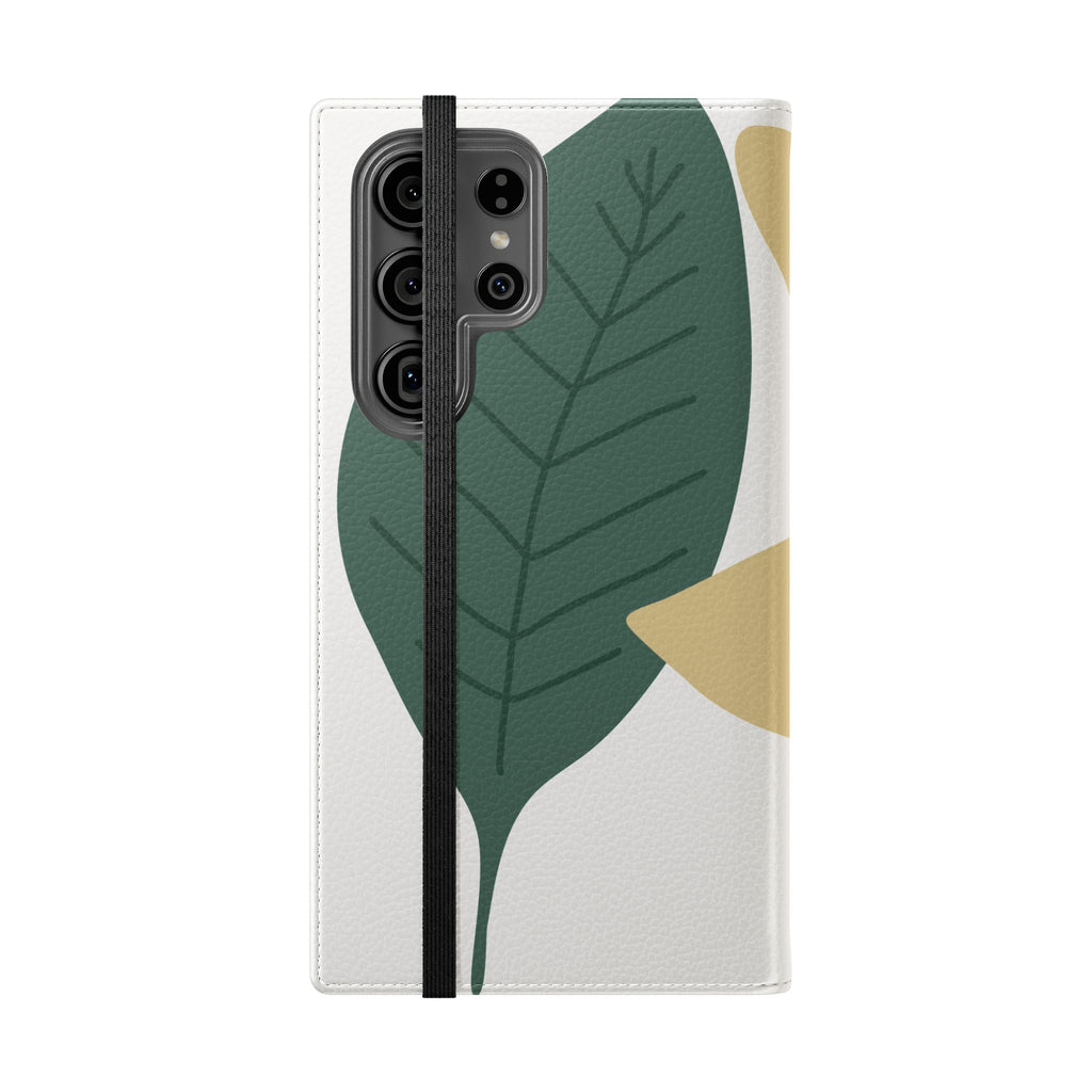 Botanical Leaf Flip Phone Case — Floral Wallet Flip Case with Card Slots