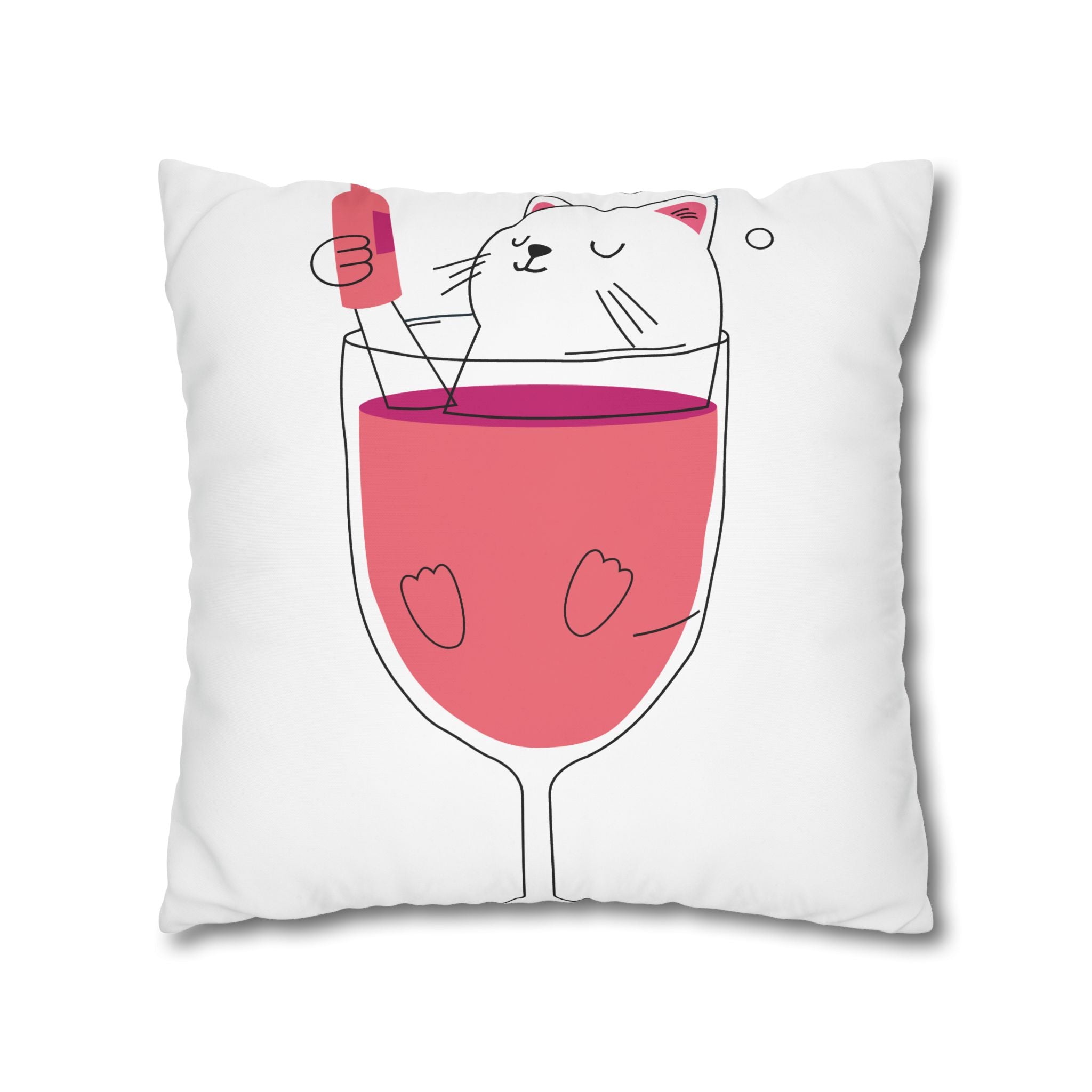Cat in Wine Glass Square Pillowcase — Cute Kawaii Cat Wine Pillow Cover